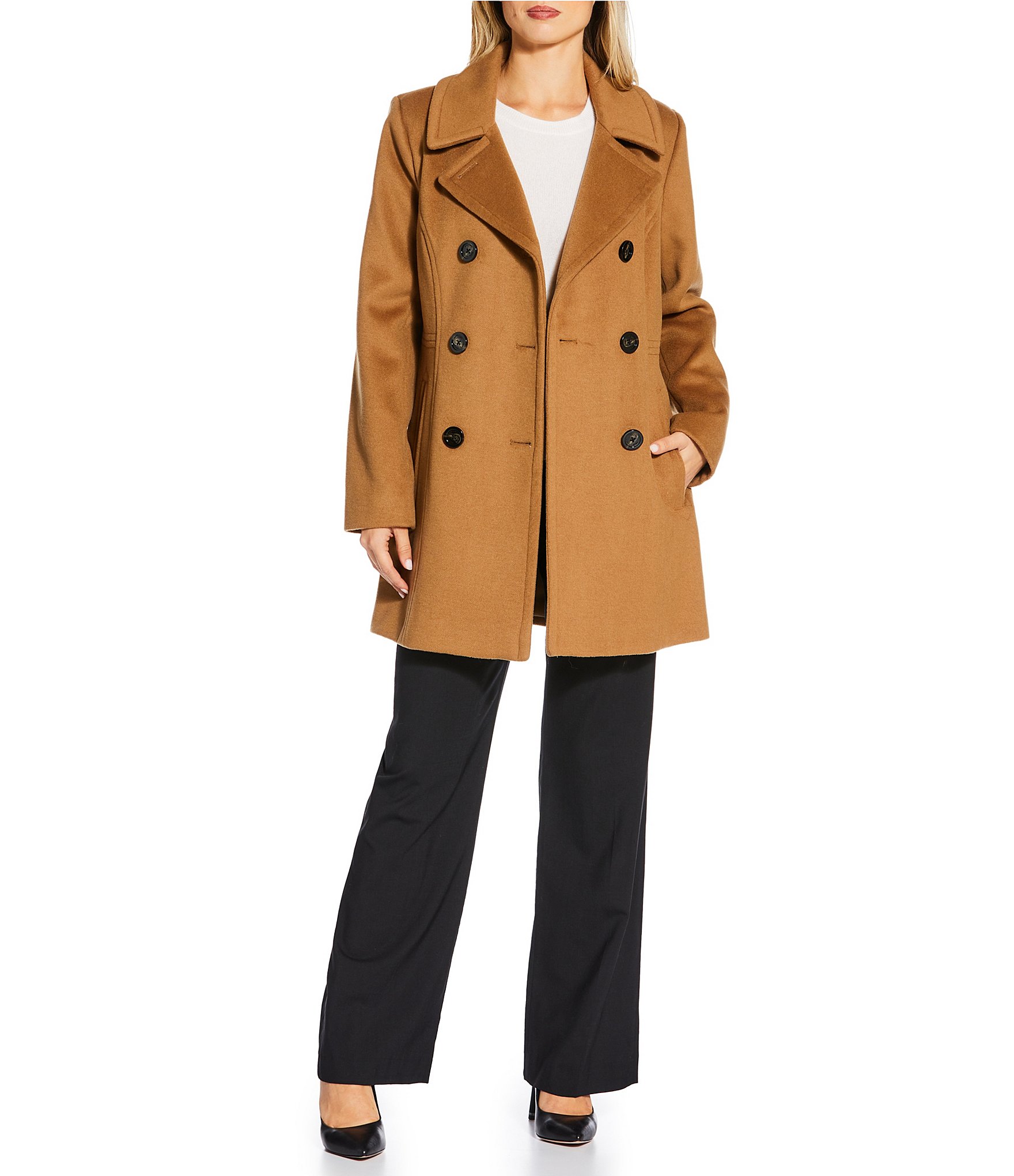 MICHAEL Michael Kors Wool Blend Notch Lapel Button Front Double Breasted Peacoat