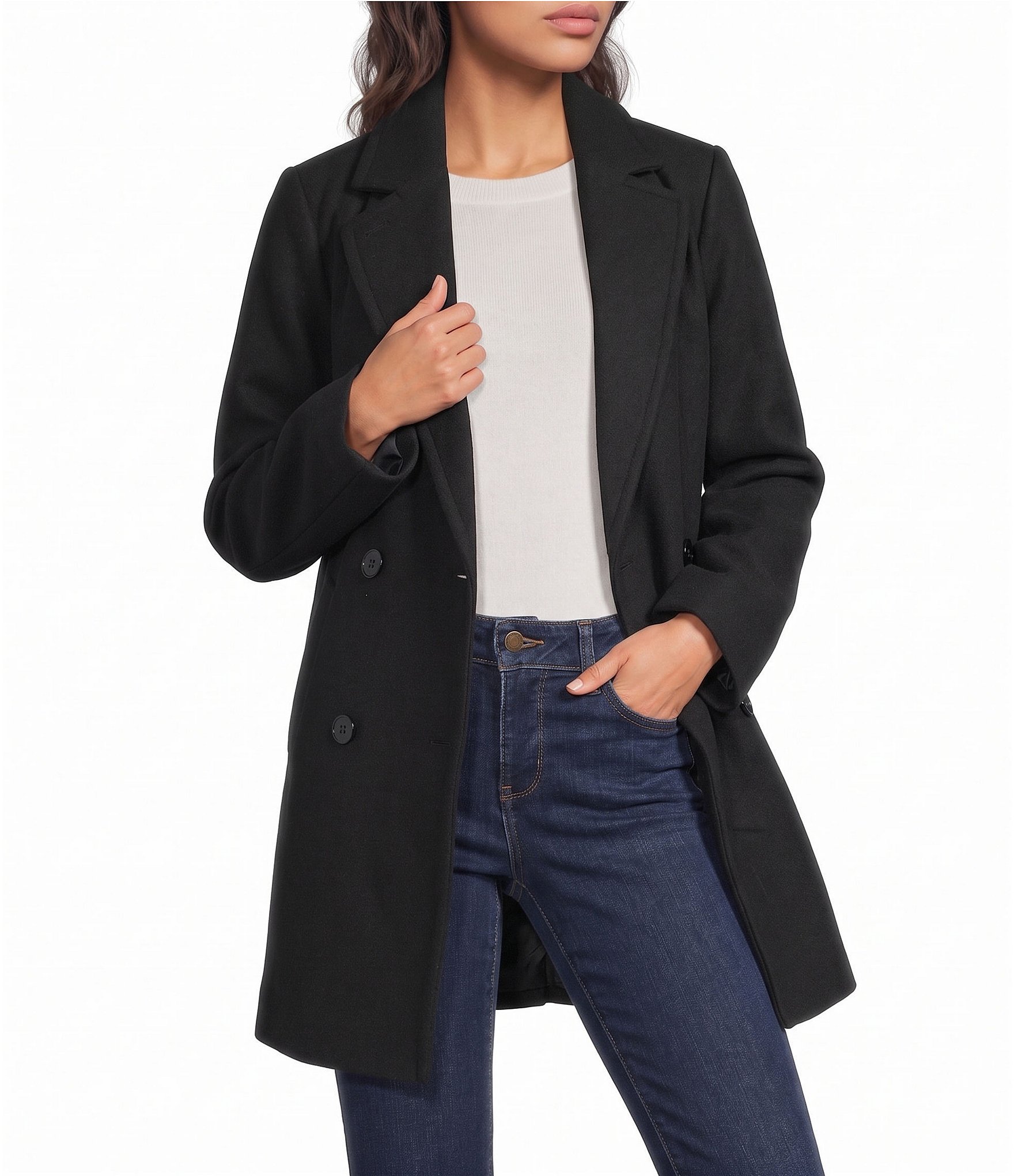 MICHAEL Michael Kors Wool Blend Notch Lapel Double Breasted Peacoat