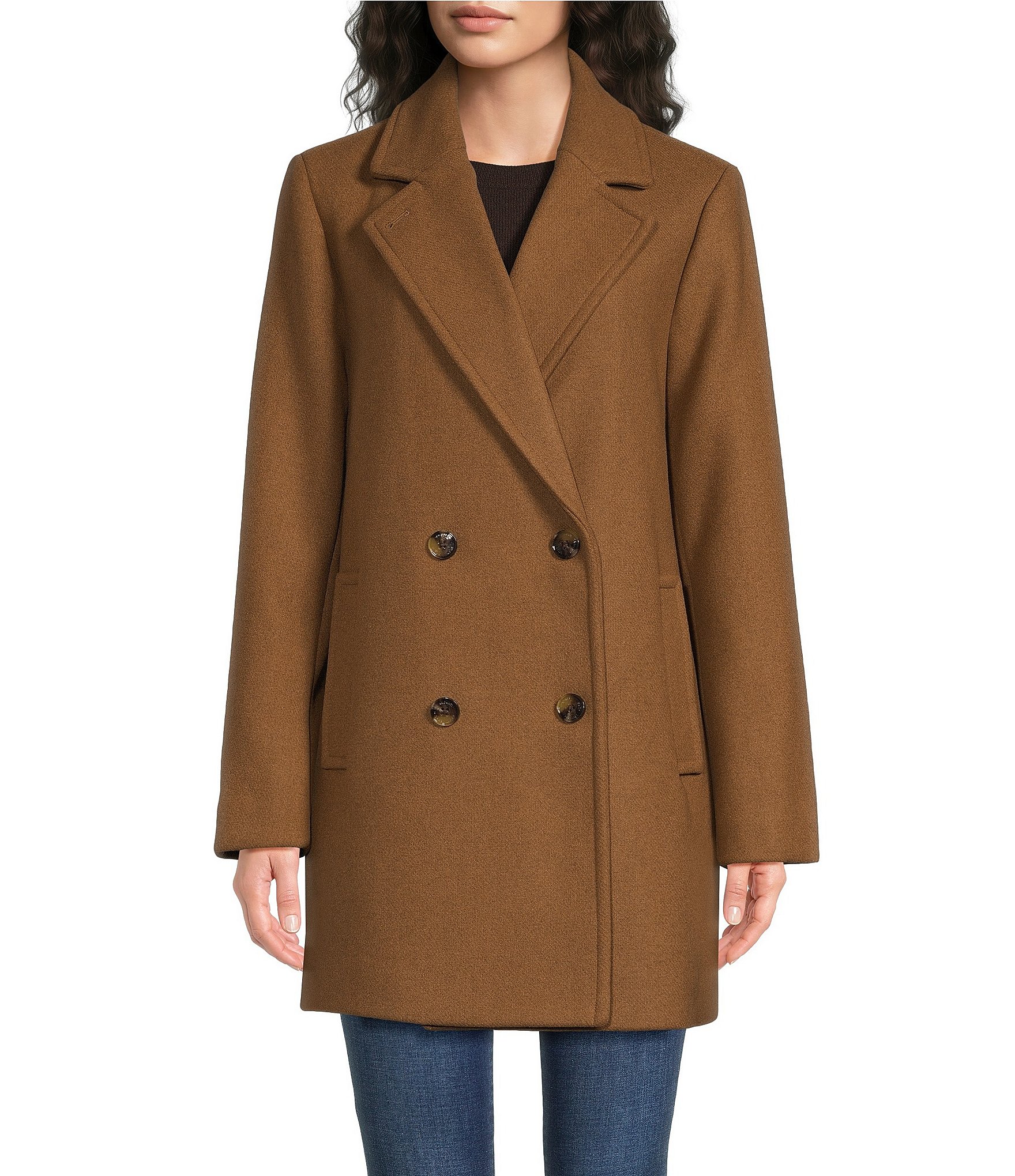 MICHAEL Michael Kors Wool Blend Notch Lapel Double Breasted Peacoat