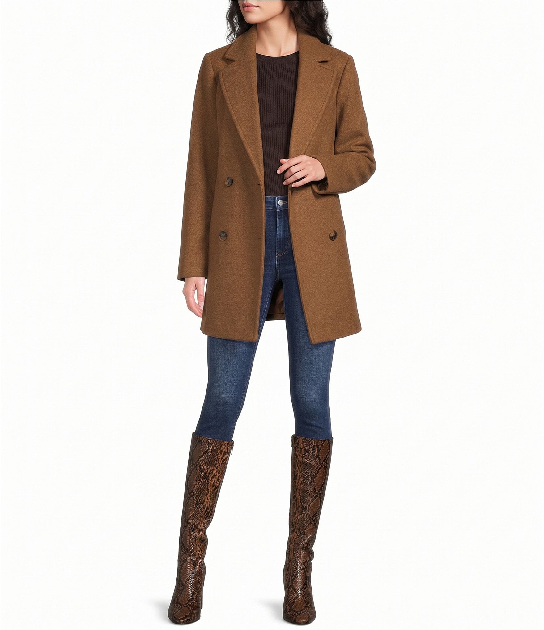 MICHAEL Michael Kors Wool Blend Notch Lapel Double Breasted Peacoat