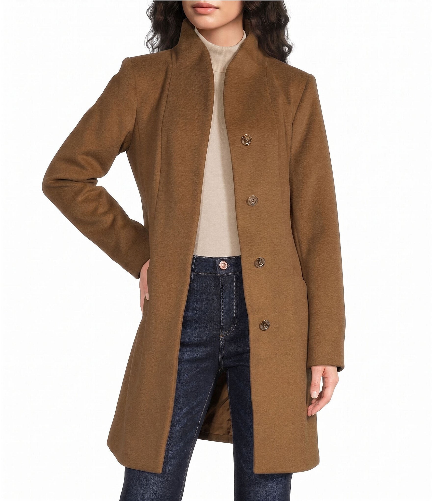 MICHAEL Michael Kors Wool Blend Tulip Collar Button Front Single Breasted Coat
