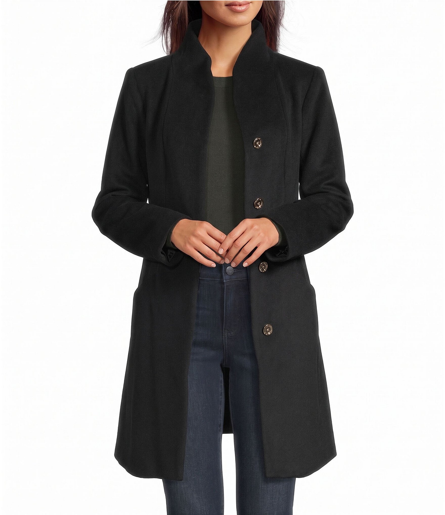 MICHAEL Michael Kors Wool Blend Tulip Collar Button Front Single Breasted Coat