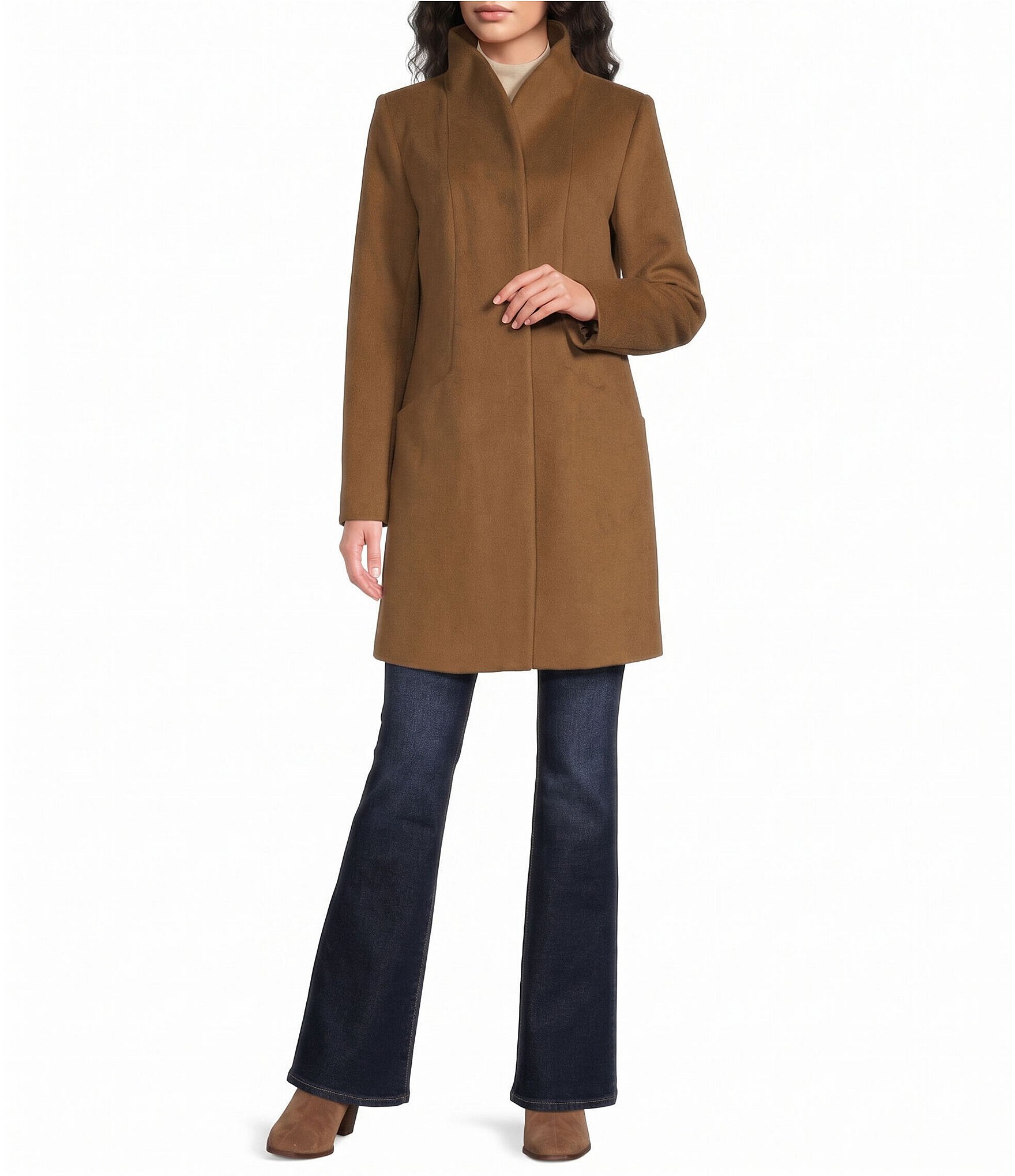 MICHAEL Michael Kors Wool Blend Tulip Collar Button Front Single Breasted Coat