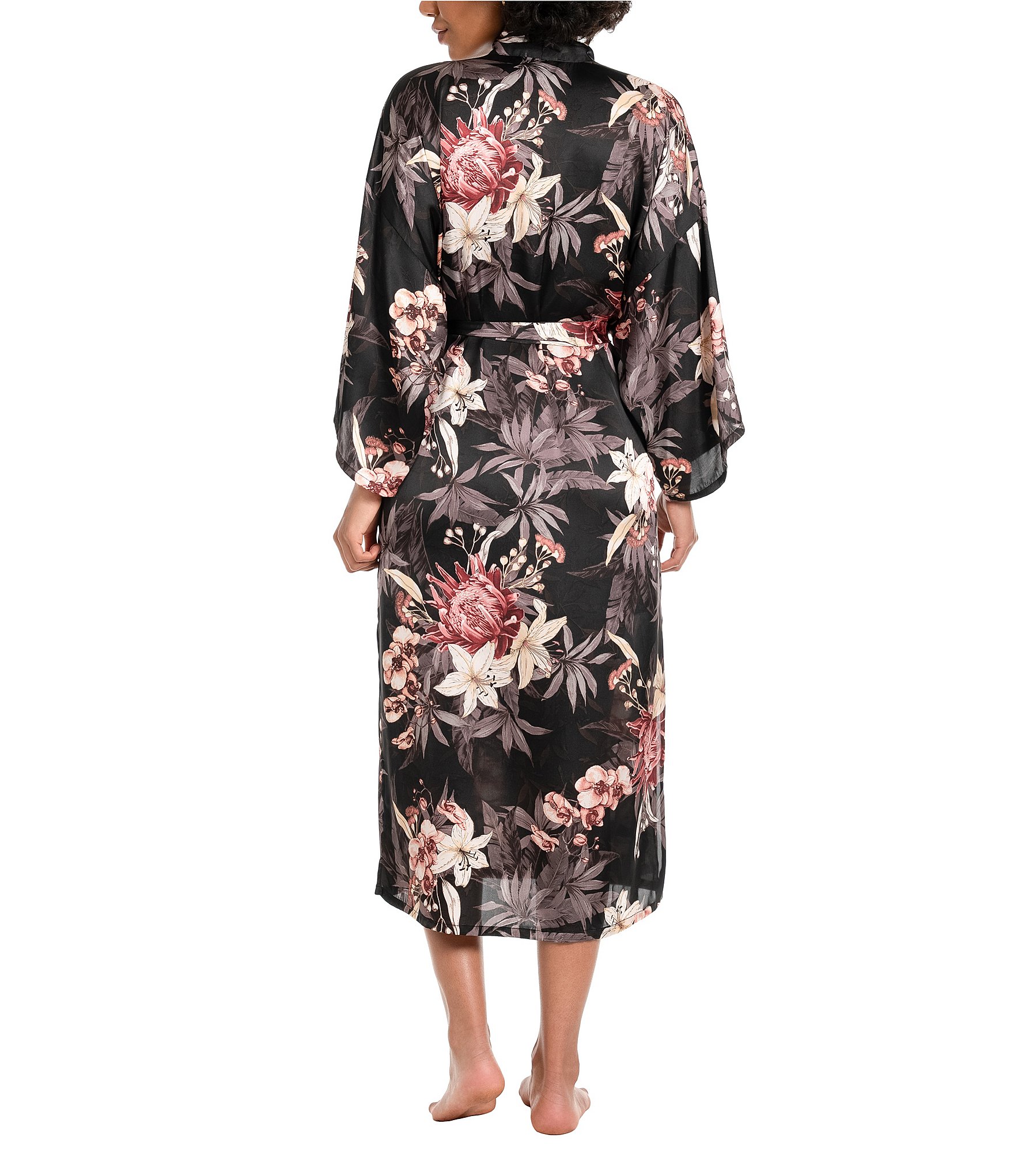 Midnight Bakery 3/4 Sleeve Satin Floral Coordinating Midi Robe