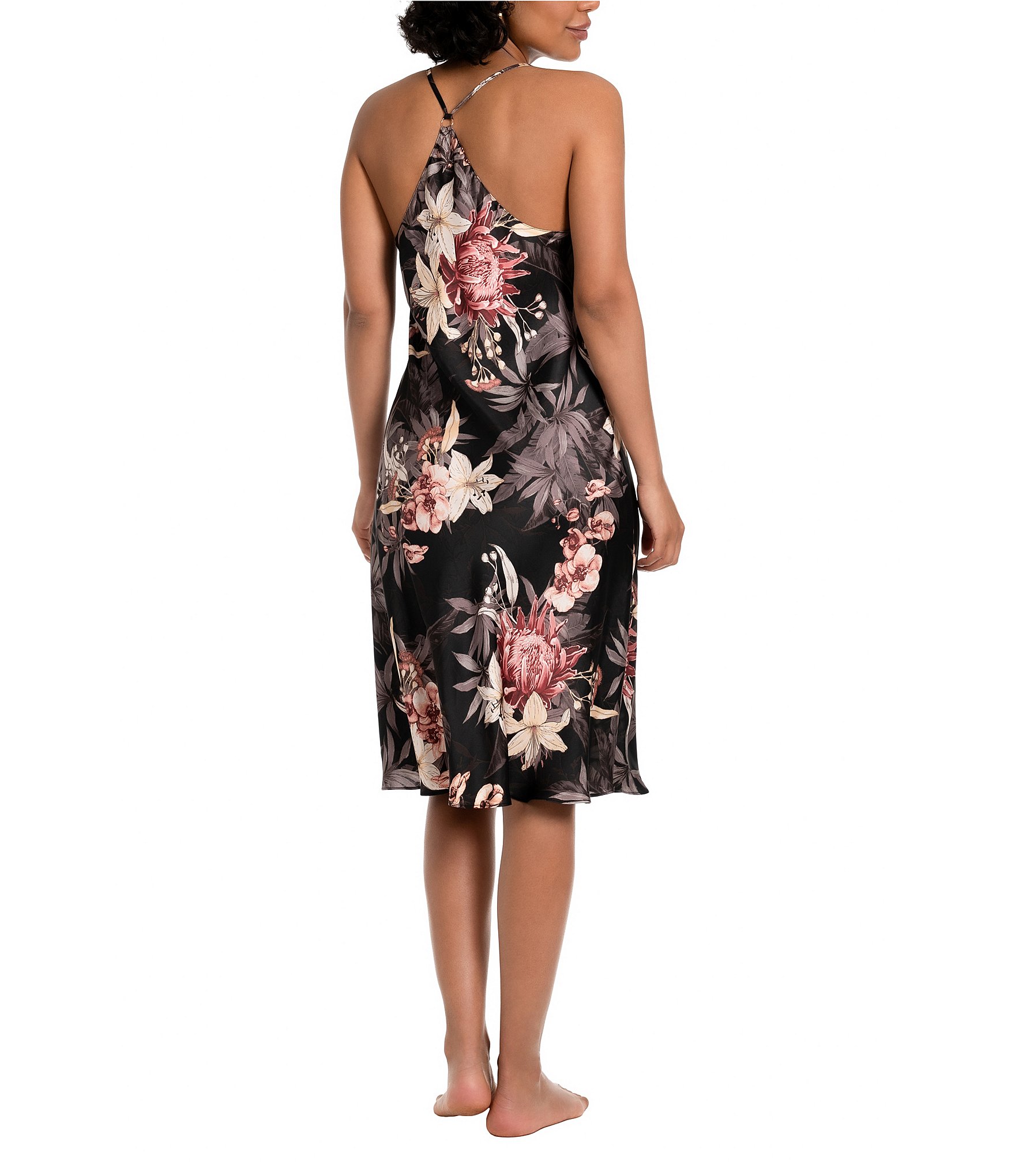 Midnight Bakery Floral Shimmer Satin Cowl Neck Midi Chemise