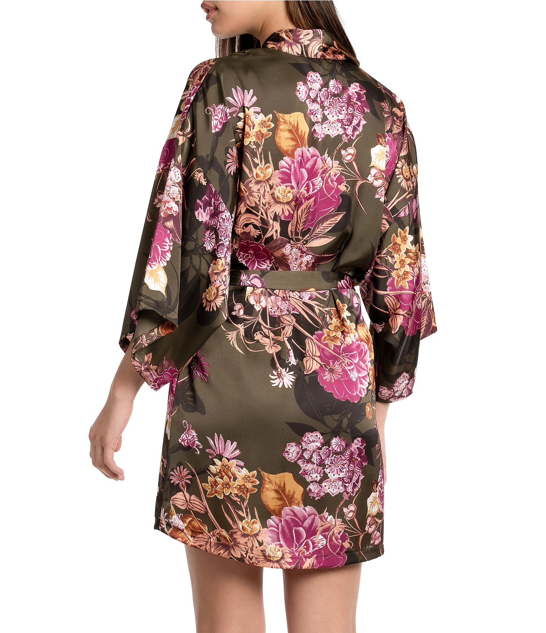 Midnight Bakery Satin Floral 3/4 Sleeve Coordinating Robe