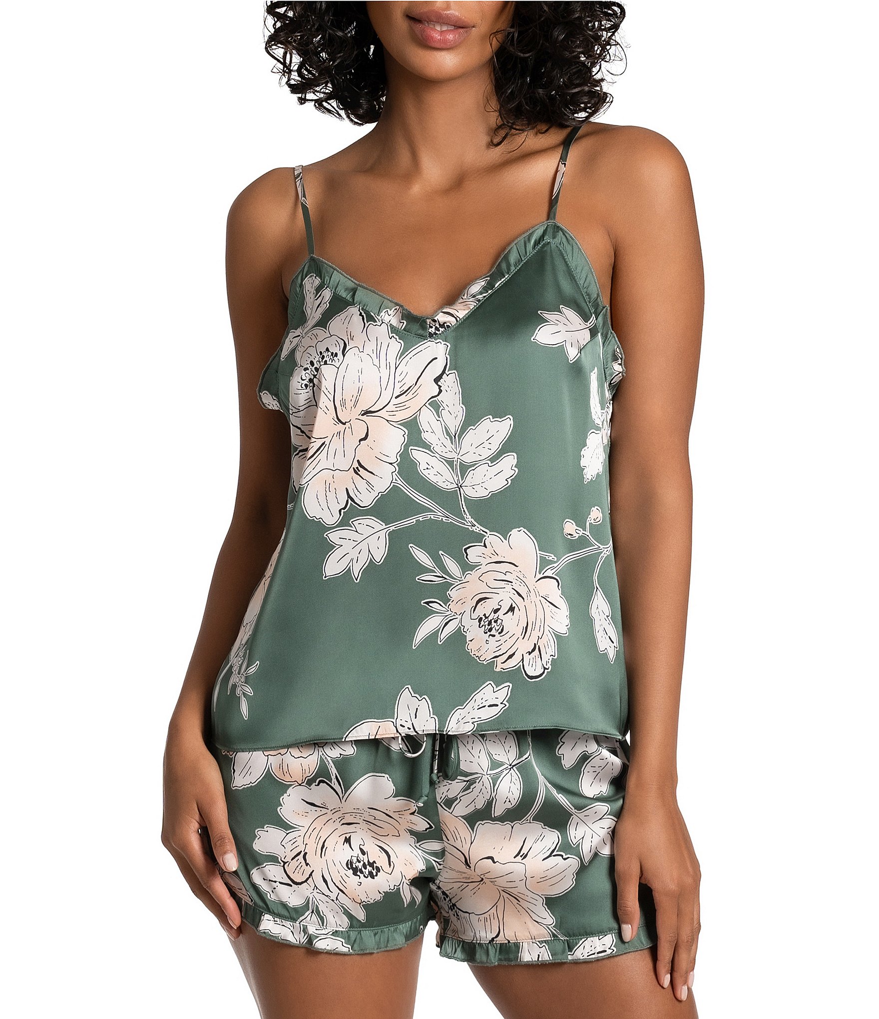 Midnight Bakery Satin Mini Ruffled Edge Cami & Short Floral Print ...