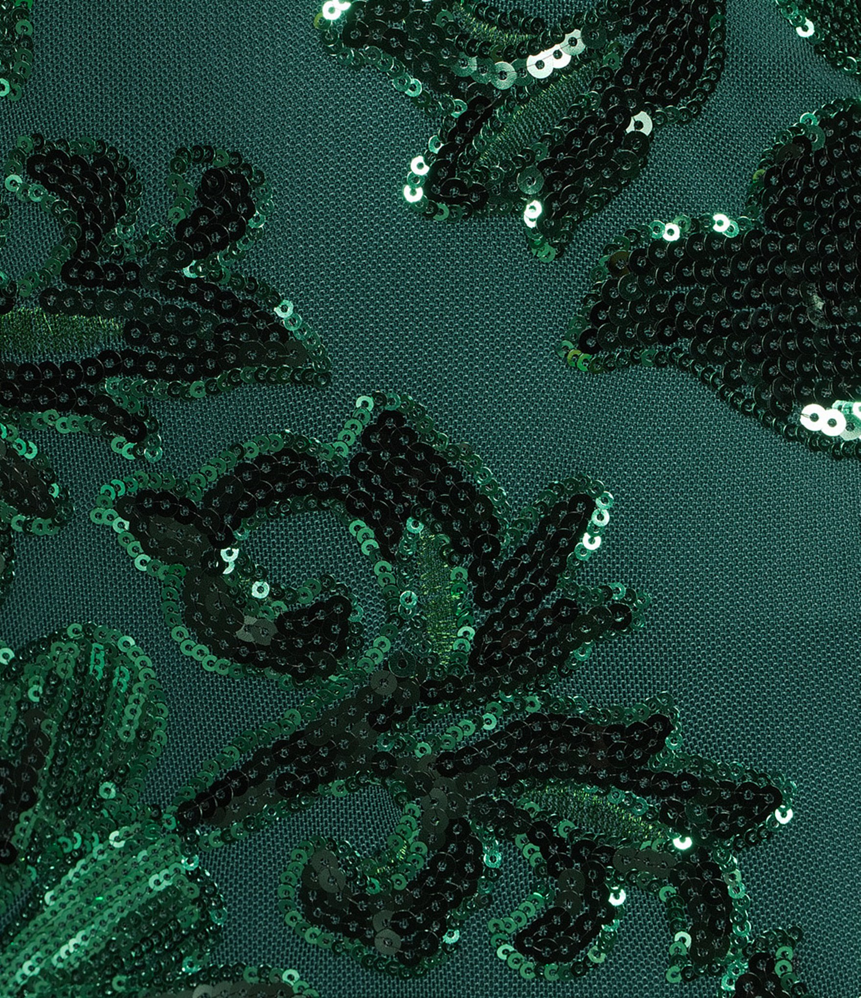 Midnight Doll Floral Patterned Sequin Double Spaghetti Strap V-Neck Side Slit Dress