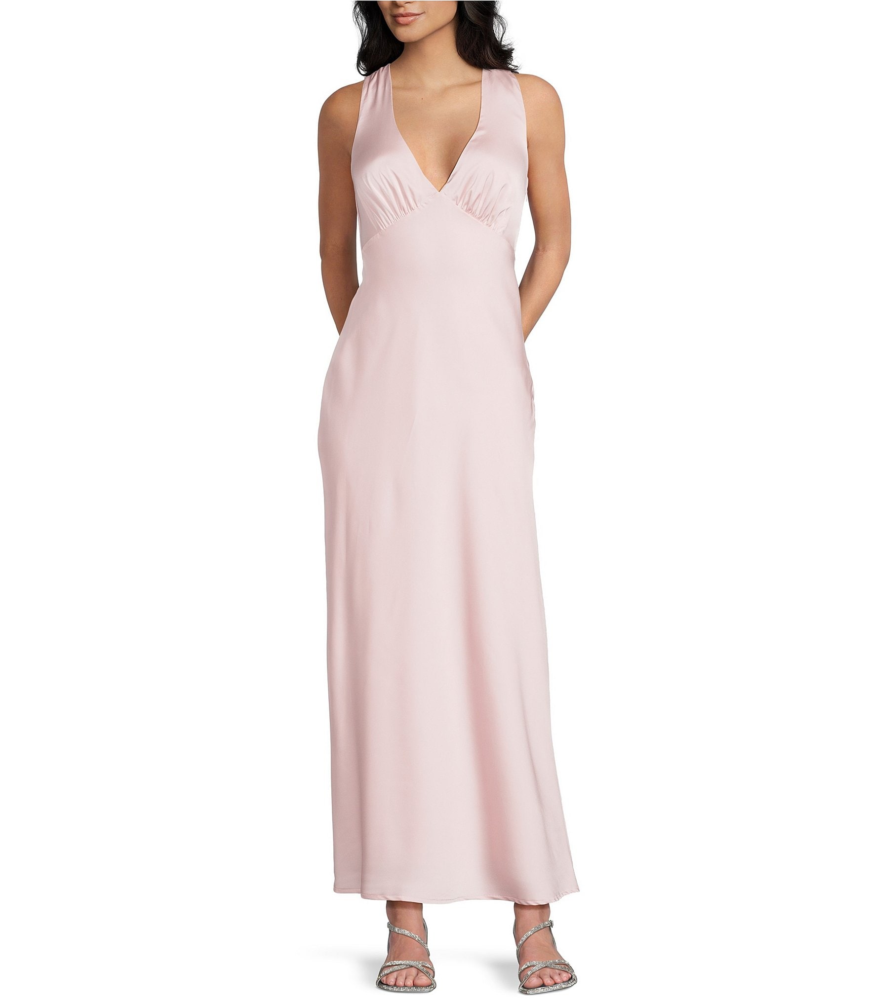 princess polly baby blue dress Main Character Ruched Chiffon Gown - Light Pink main image 1