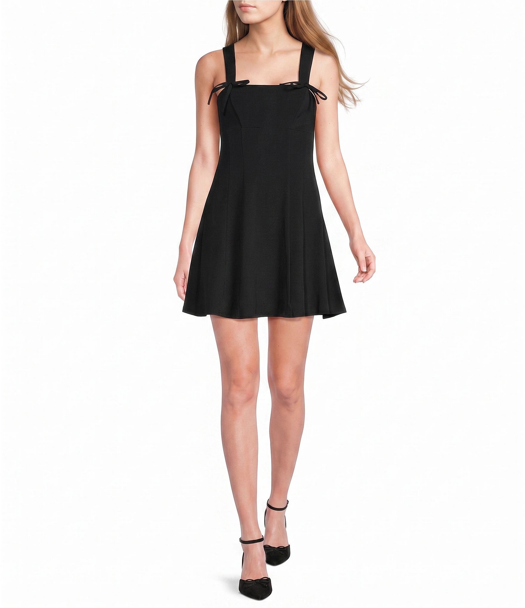 Midnight Doll Scuba Square Neck Bow Accented Dress