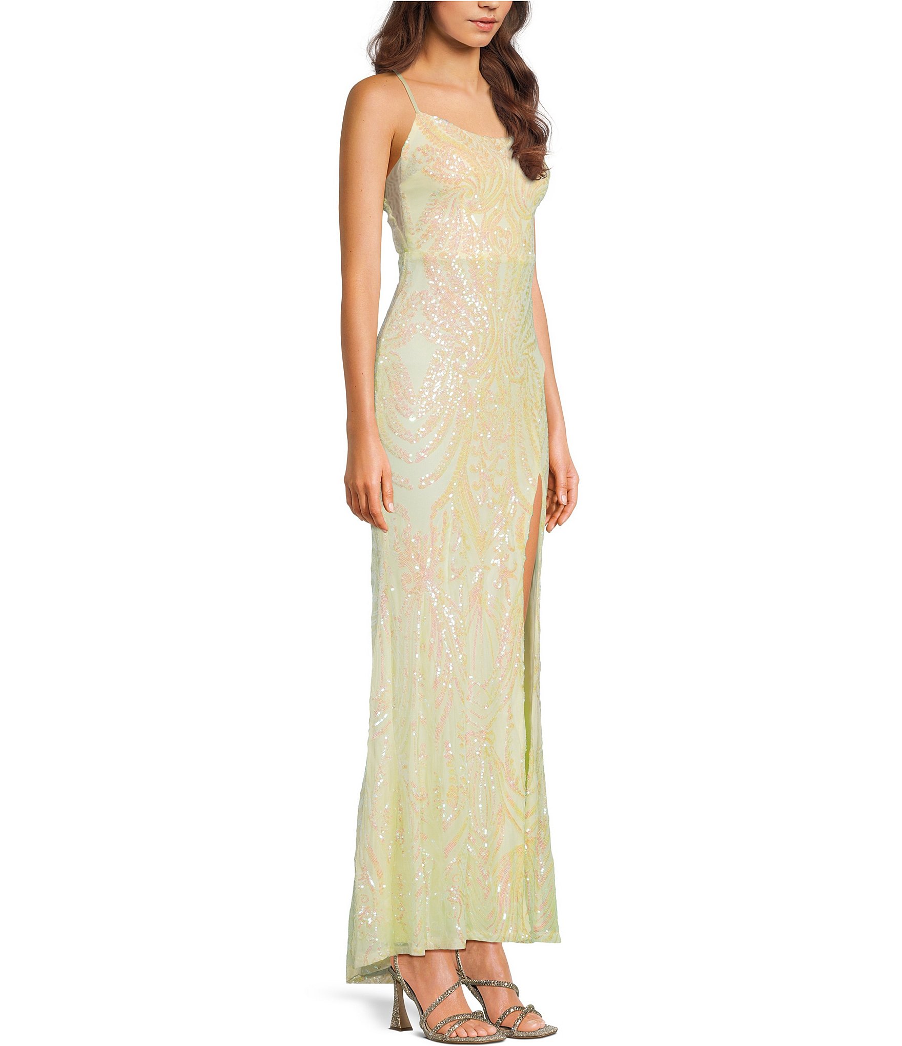 Midnight Doll Sequin Patterned Scoop Neck Side Slit Dress