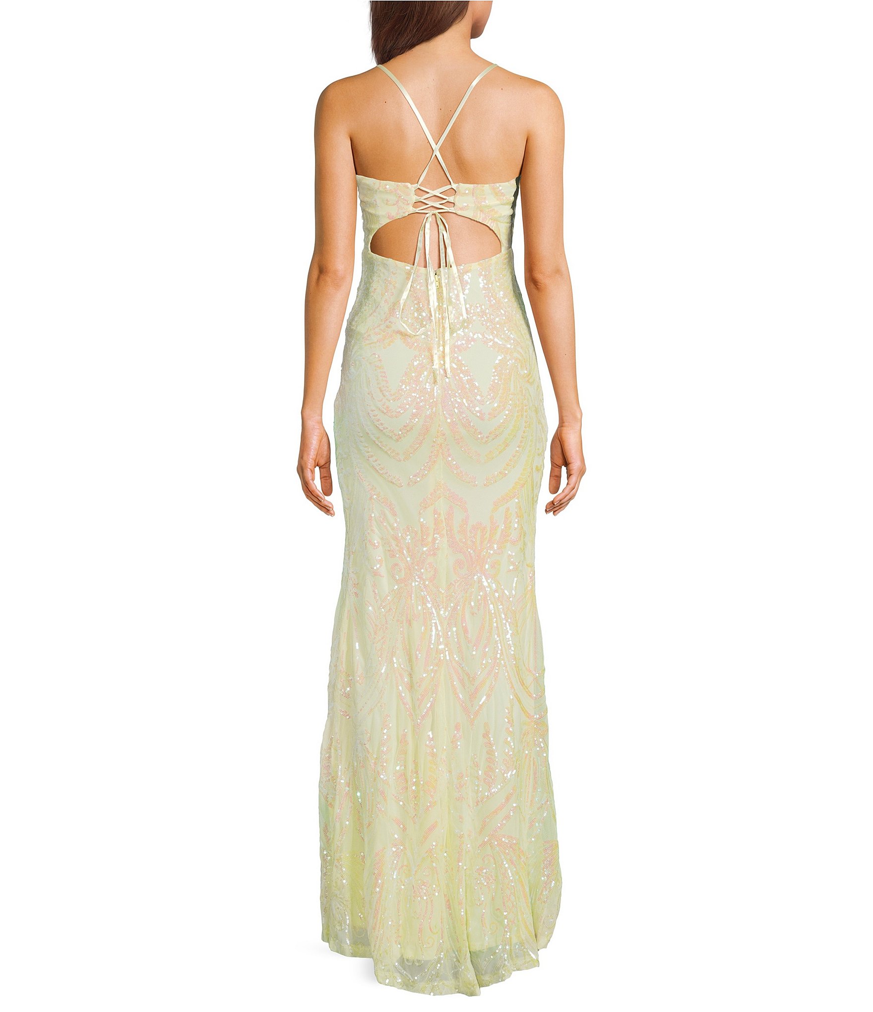 Midnight Doll Sequin Patterned Scoop Neck Side Slit Dress