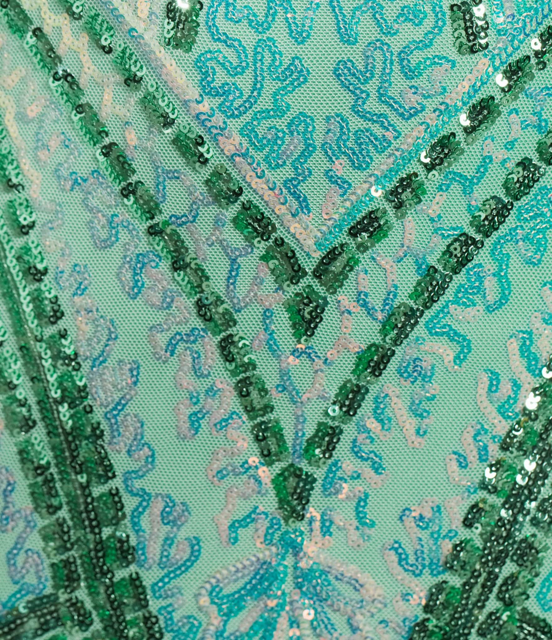 Midnight Doll Sequin Patterned V-Neck Pinch Front Lace Up Tie Back Long Dress