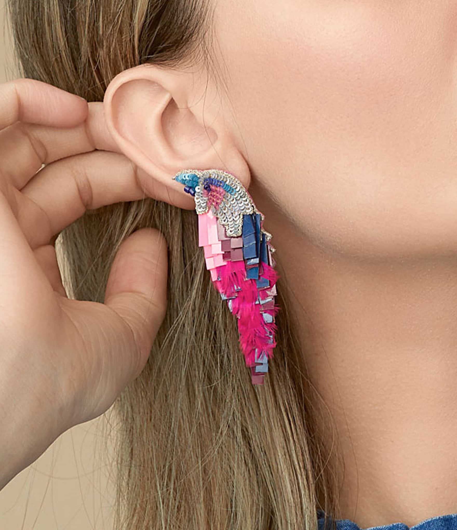 Mignonne Gavigan Sequin Bird Statement Drop Earrings