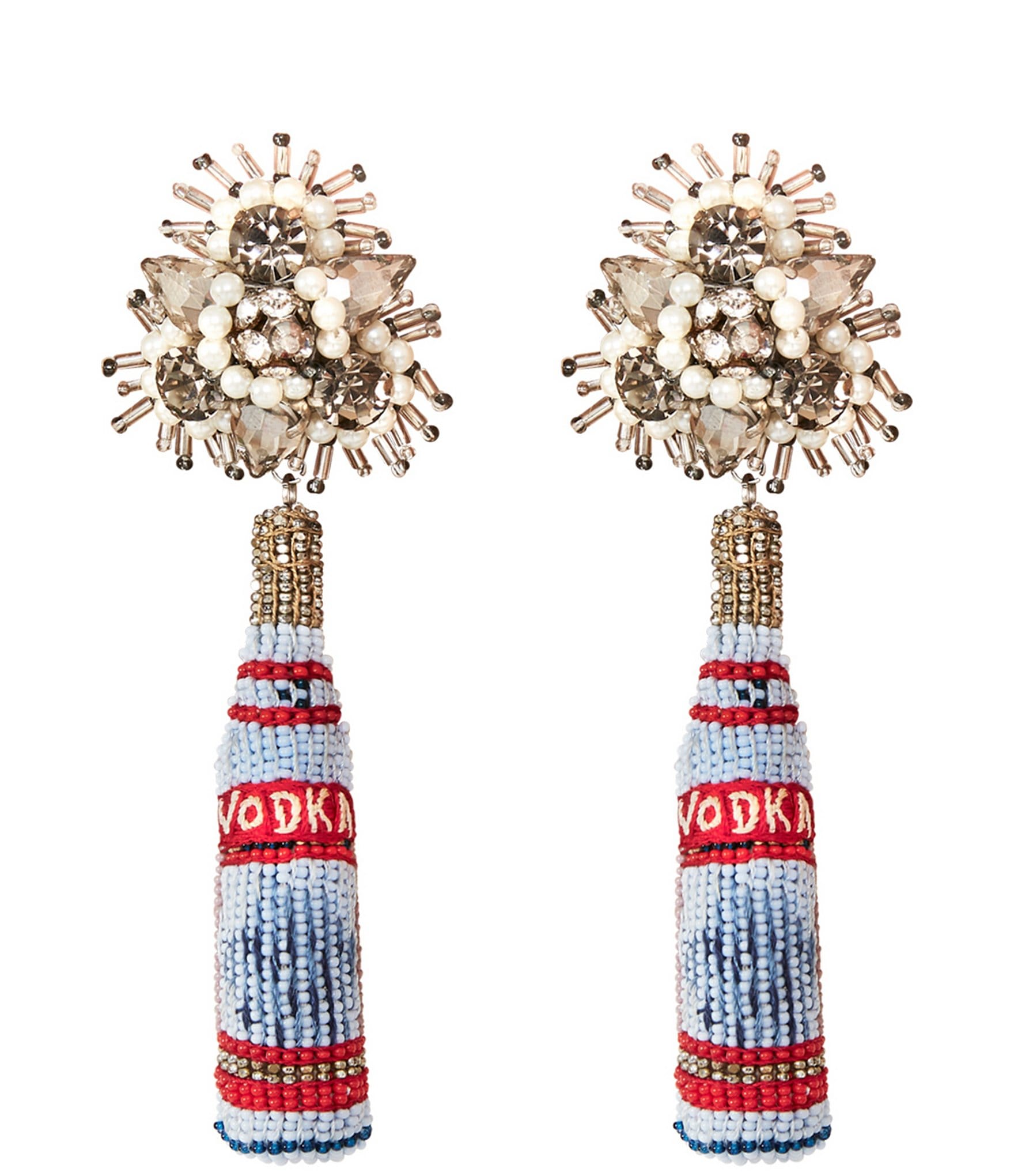 Mignonne Gavigan Vodka Bottle Beaded Statement Drop Earrings