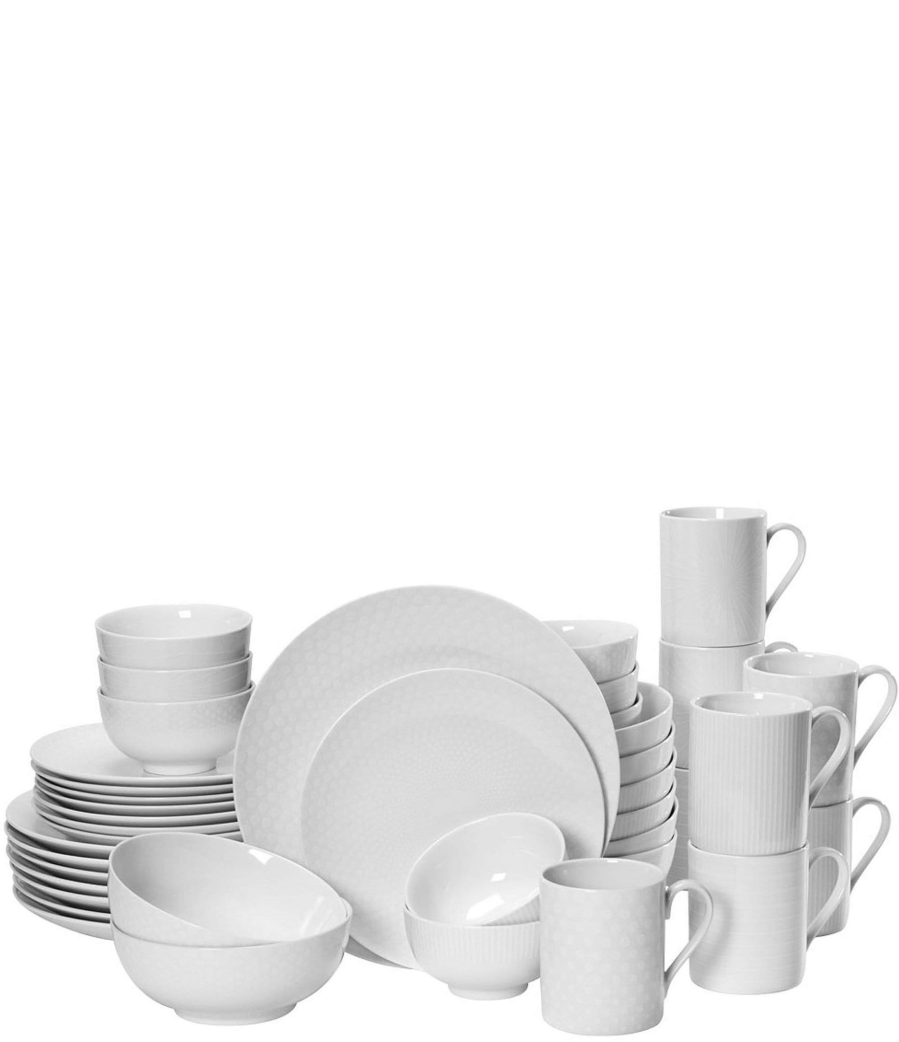 CANVAS Claremont 40pc Porcelain Dinnerware Set with Dinner Bowl, Serves 8,  White