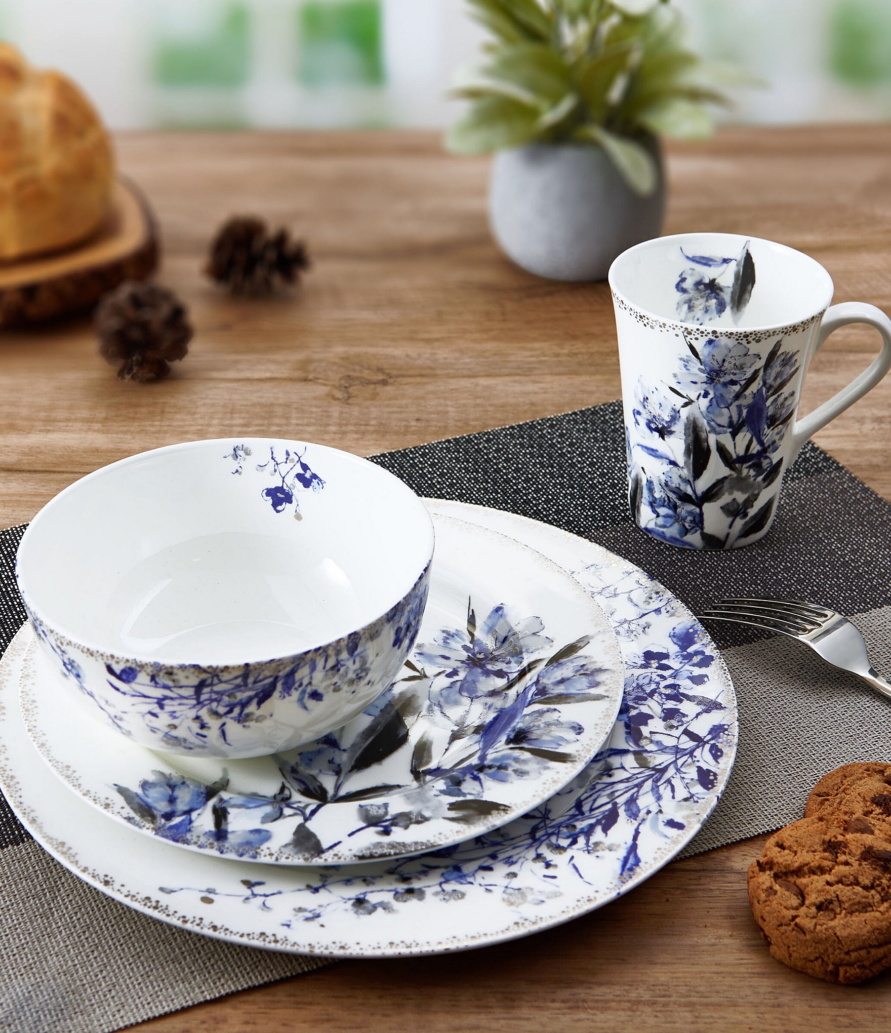 Mikasa Kaia Platinum Chinoiserie Mugs, Set Of 4