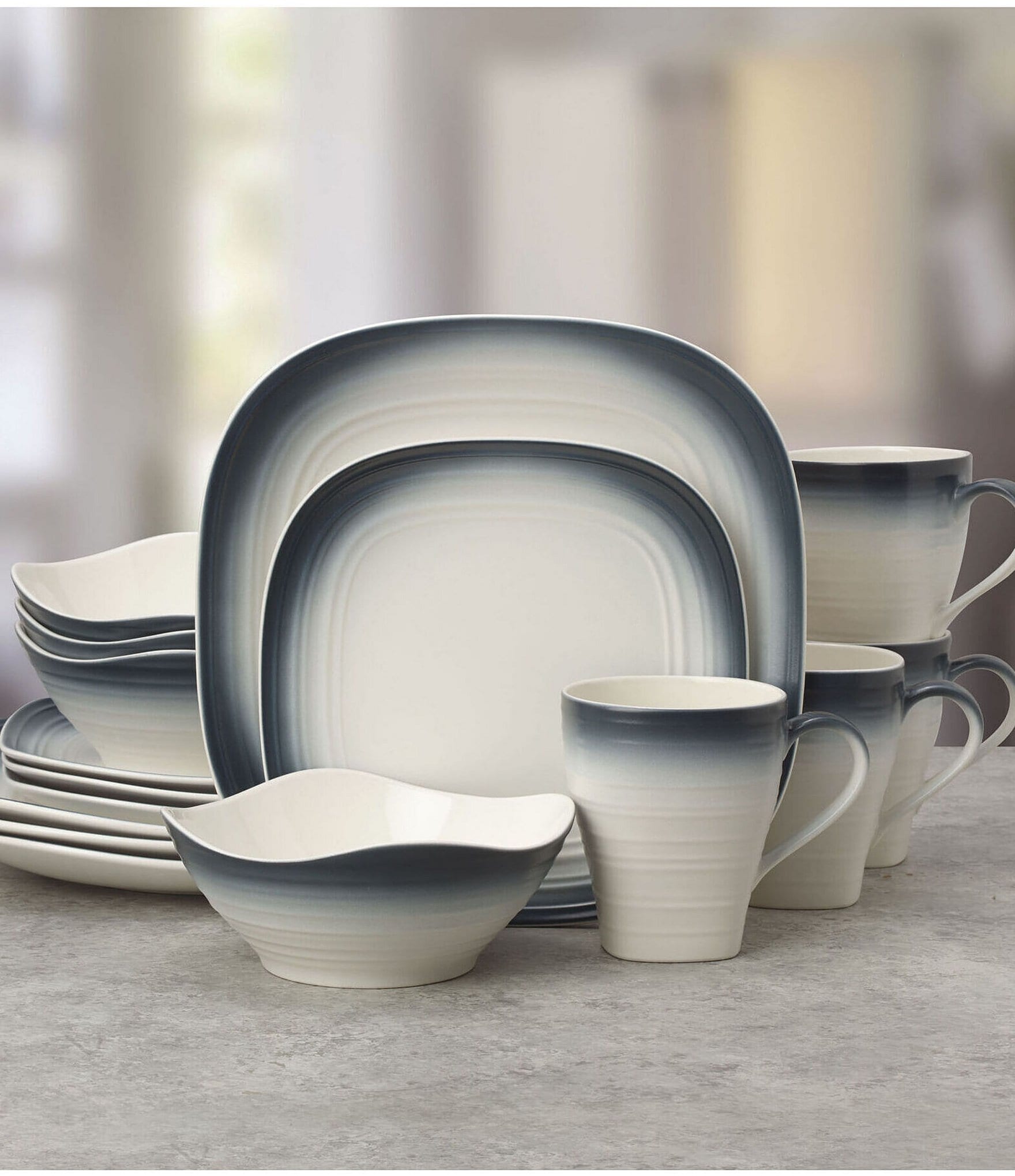 Mikasa Swirl Ombre Blue Square 16-Piece Dinnerware Set