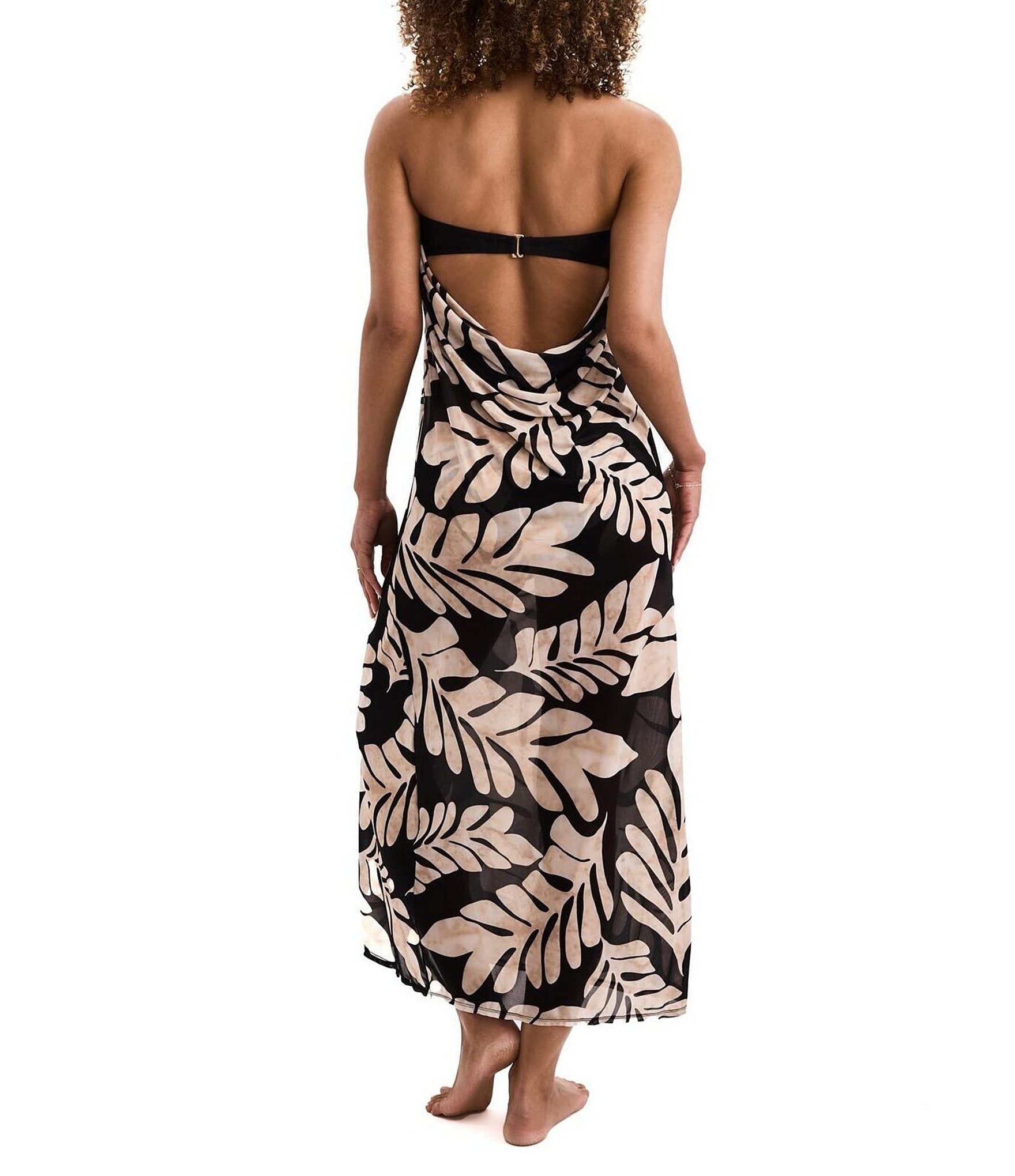 Mimi Flamingo Ariel Palm Leaf Print Cowl Back Maxi Swim Cover-Up