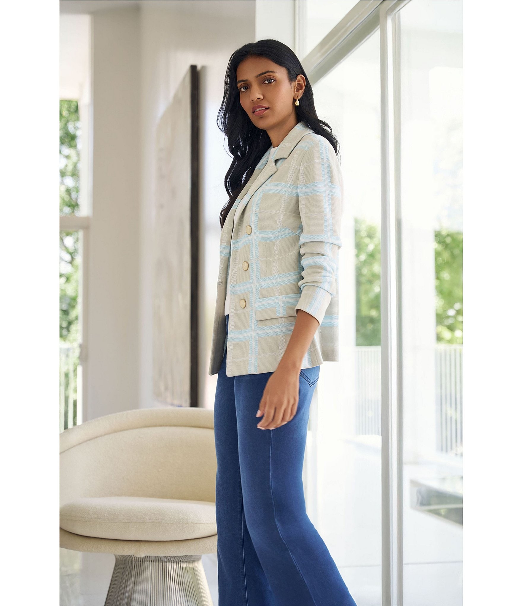 Ming Wang Denim Elastic Waist Slim Flare Boot Cut Jeans