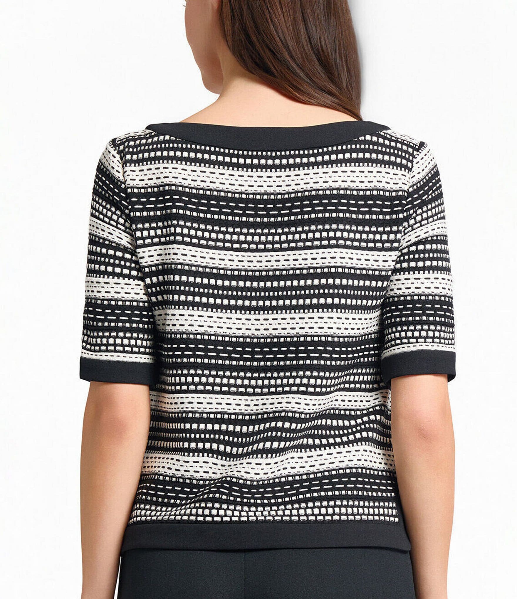 Ming Wang Digital Soft Knit Boat Neck Short Sleeve Top