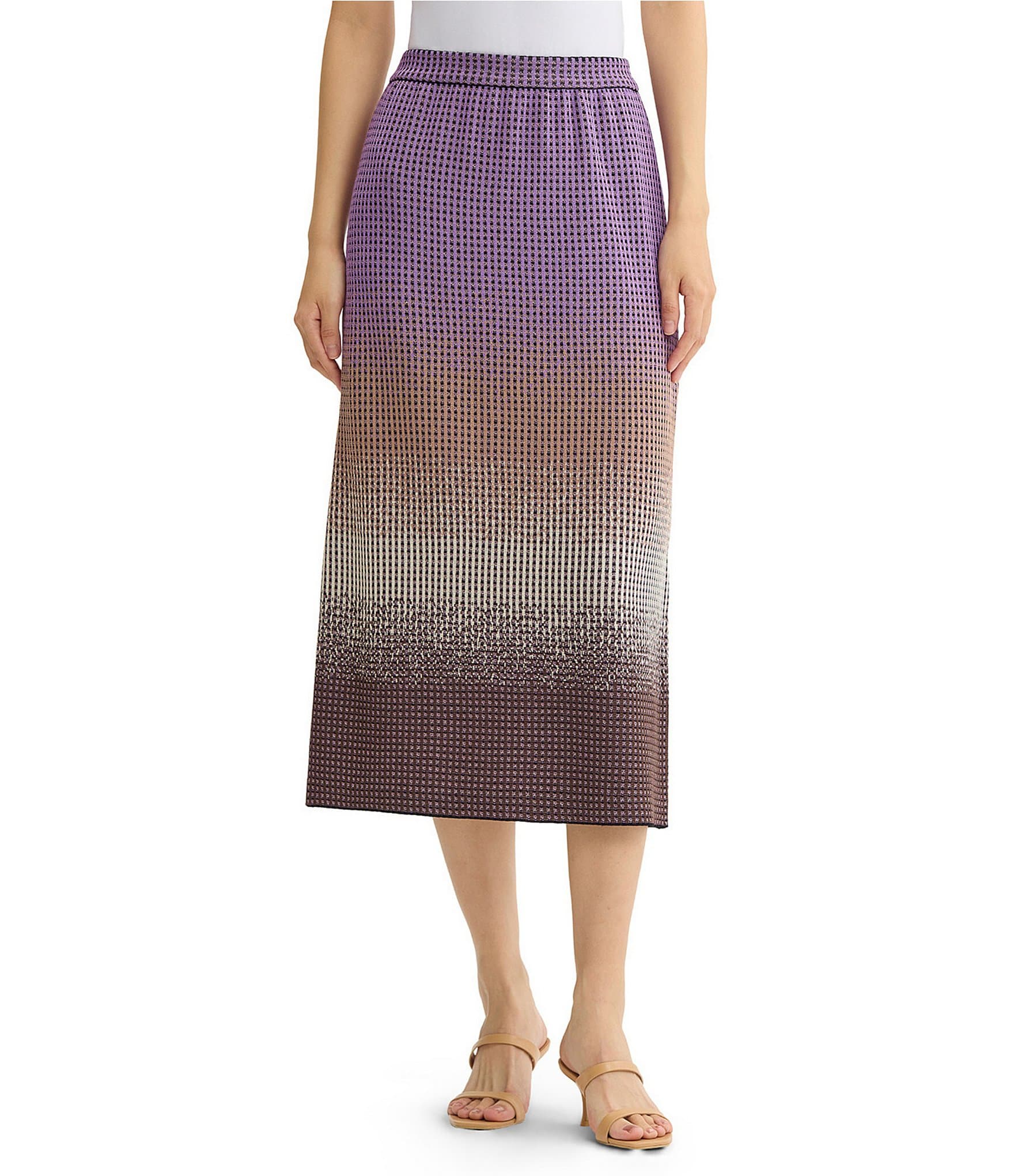 Ming Wang Jacquard Knit Ombre No-Roll Elastic Waist Pull-On Coordinating Skirt