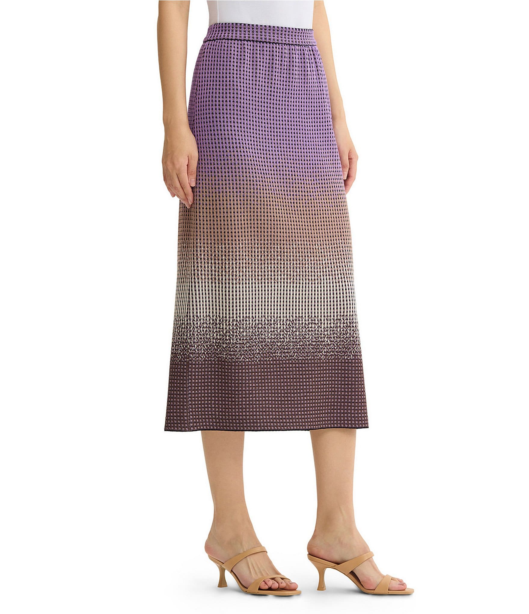 Ming Wang Jacquard Knit Ombre No-Roll Elastic Waist Pull-On Coordinating Skirt