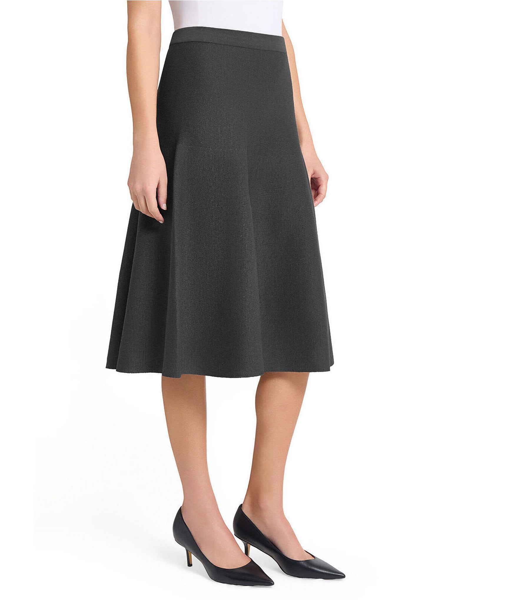 Ming Wang Knit Elastic Waist A-line Midi Skirt
