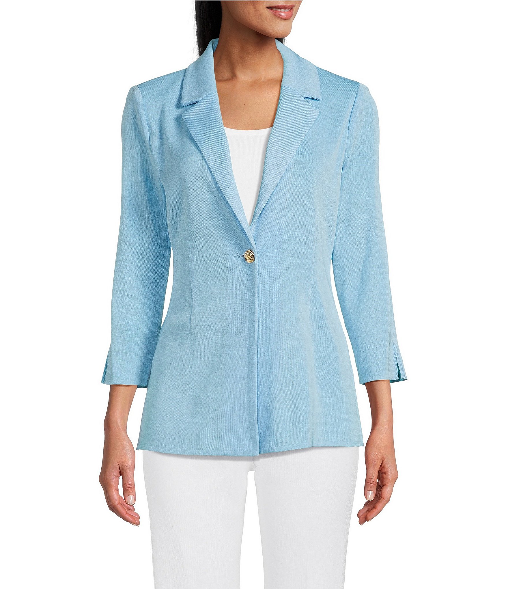 Ming Wang Knit Notch Lapel Bracelet Sleeve Single-Button Jacket