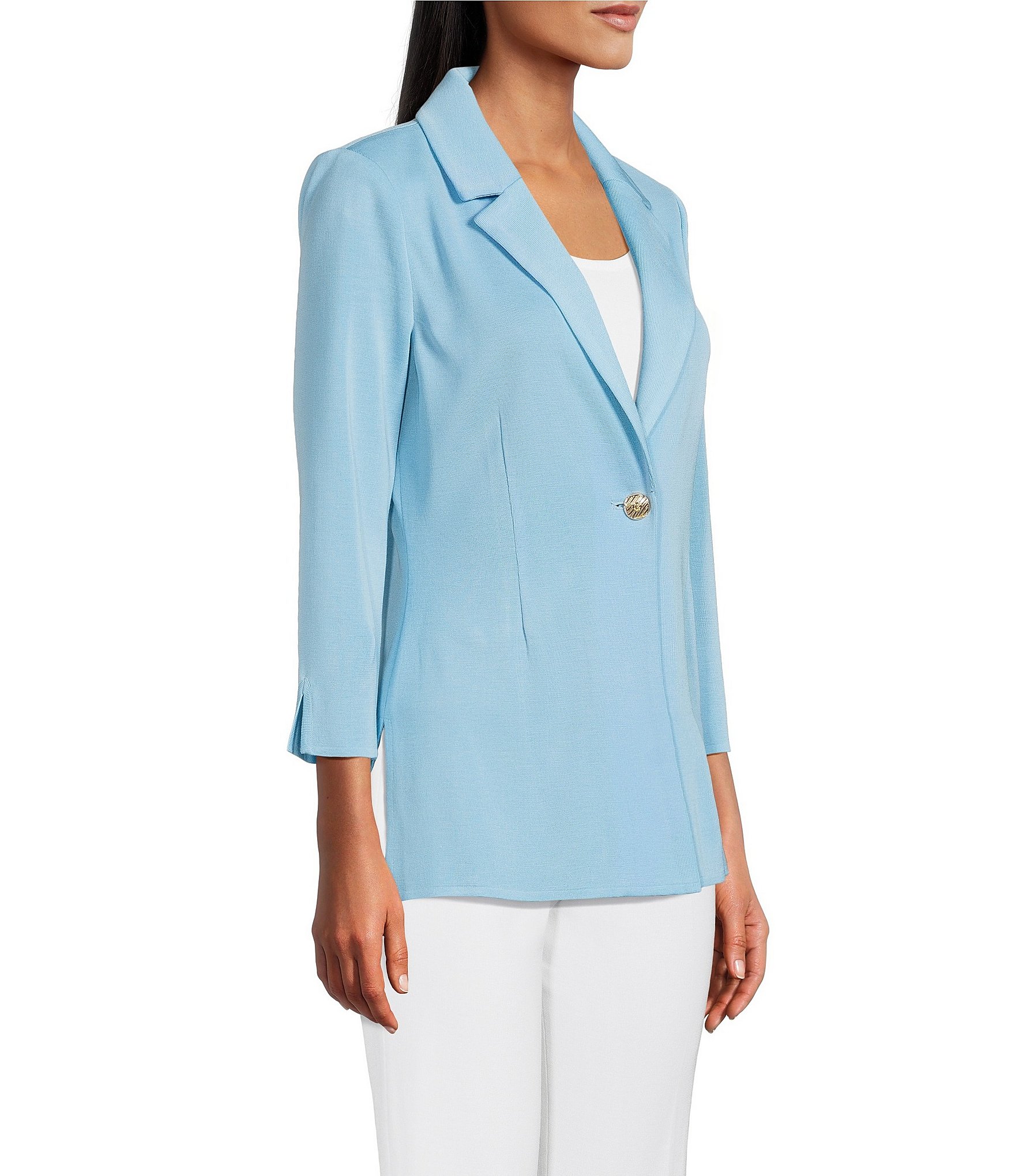 Ming Wang Knit Notch Lapel Bracelet Sleeve Single-Button Jacket