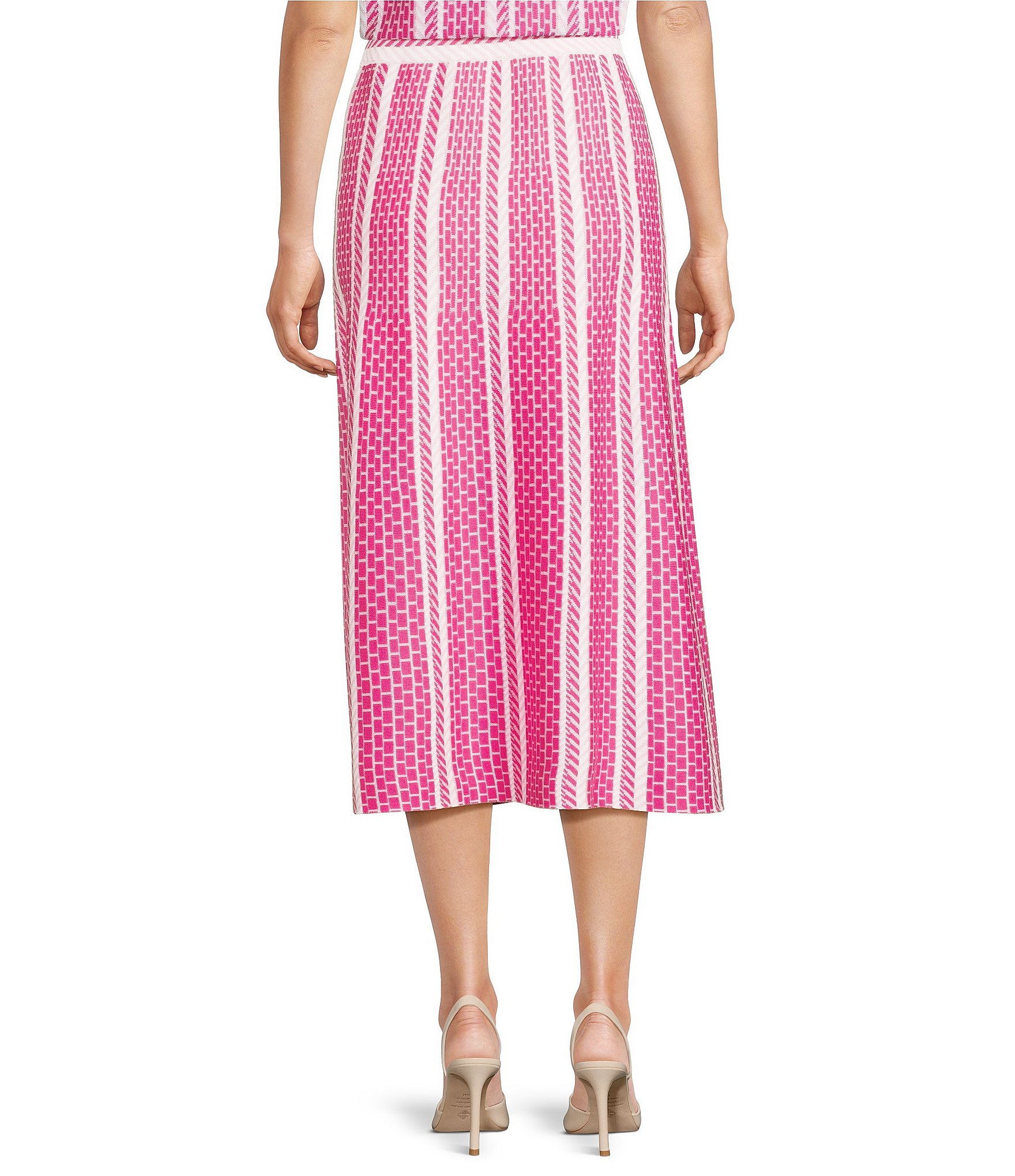 Ming Wang Coordinating Multi-Pattern Soft Knit A-Line Midi Skirt