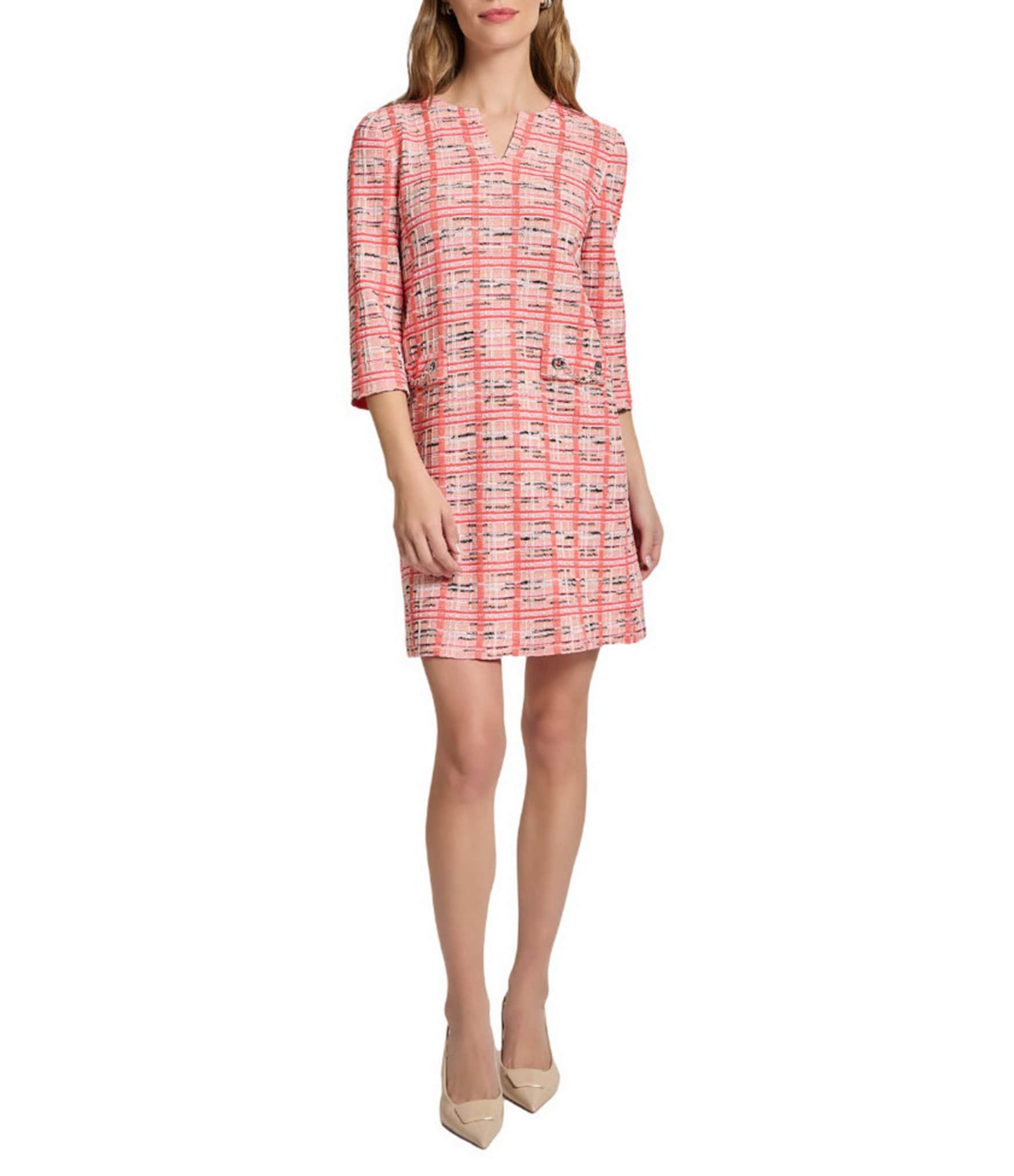 SMU Plaid Mustang 3/4 Sleeve Pocket Twirl Dress