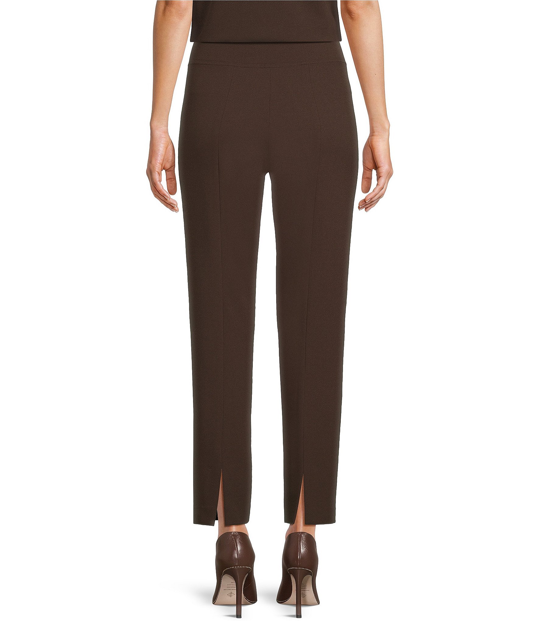 Ming Wang Petite Stretch Crepe Flat Front Straight Leg Ankle Pants