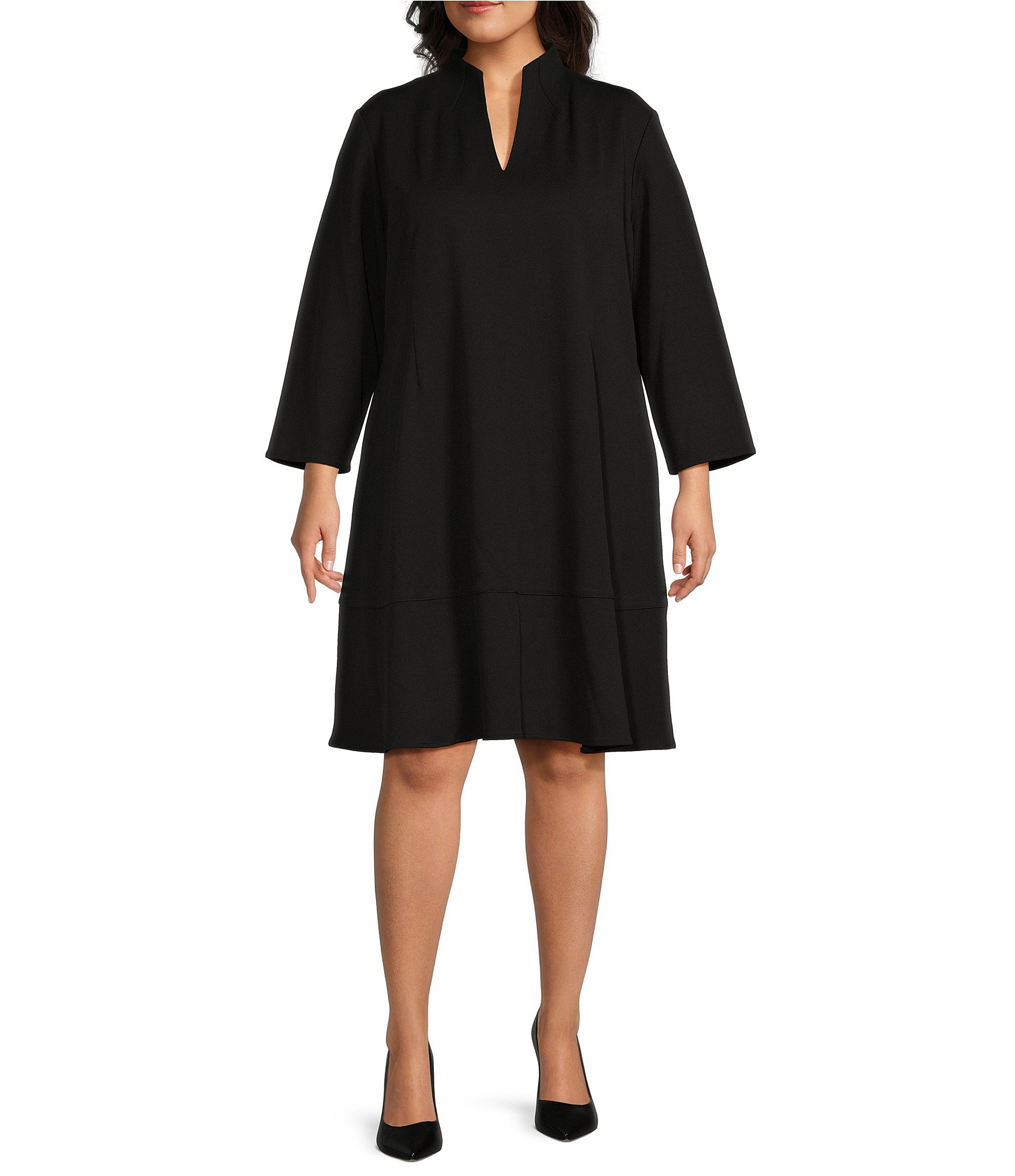 Ming Wang Plus Deco Crepe Woven V Neck 34 Sleeve Tiered Ruffled Hem A Line Dress Dillards 5086