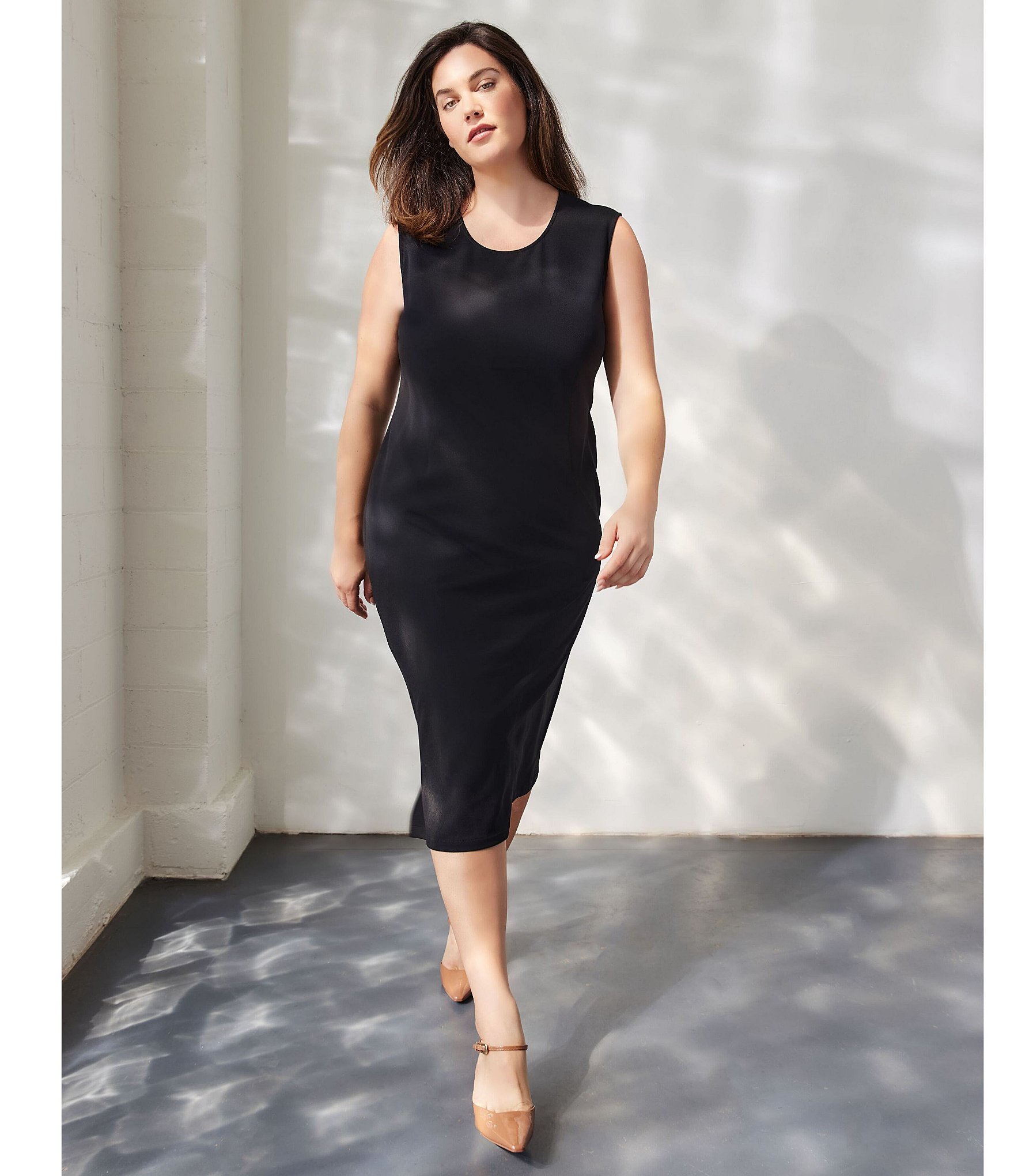 Ming Wang Plus Size Basic Sleeveless Scoop Neck Tank Midi Dress