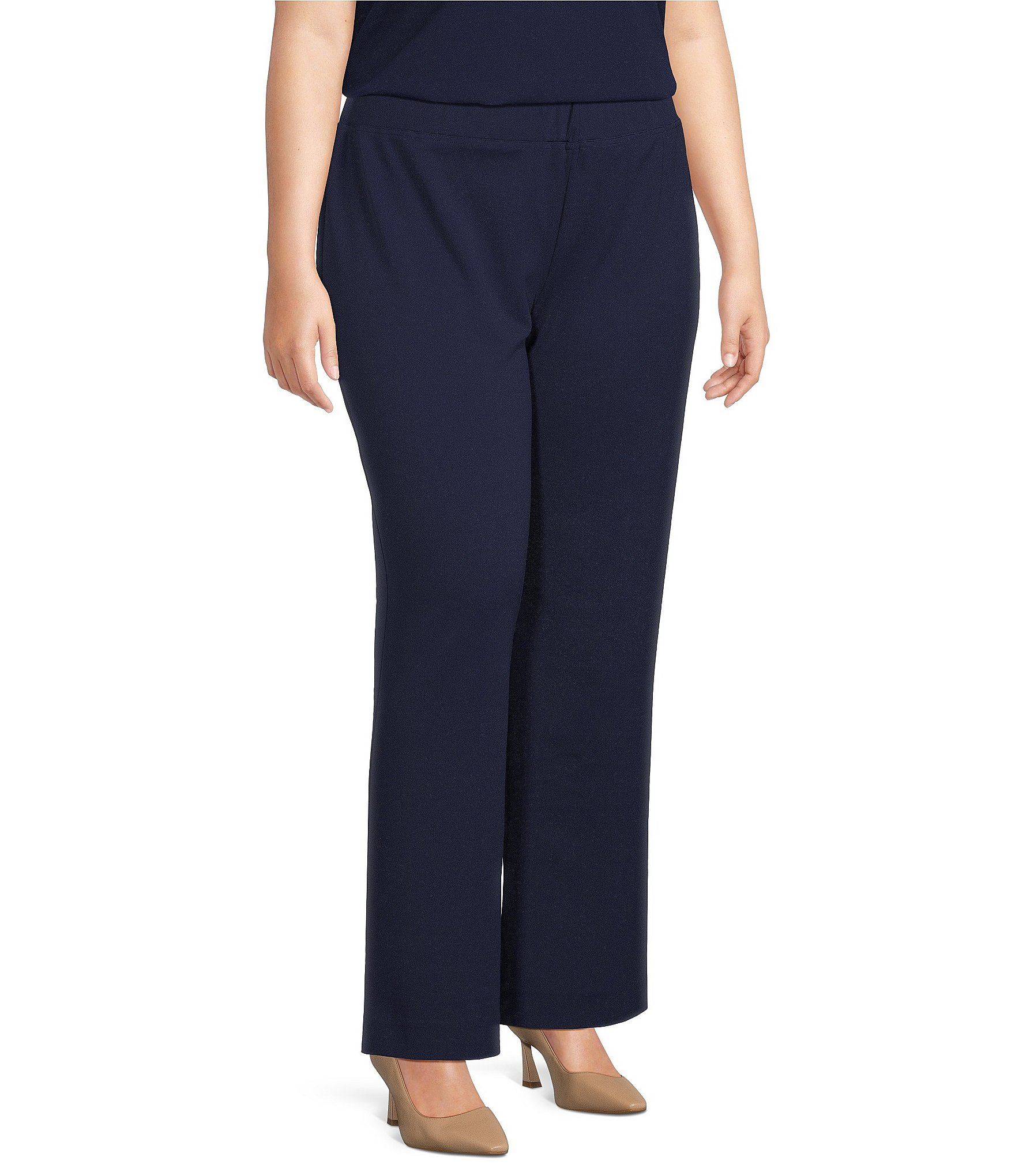 Ming Wang Plus Size Deco Stretch Crepe Back Slit Hem Pants