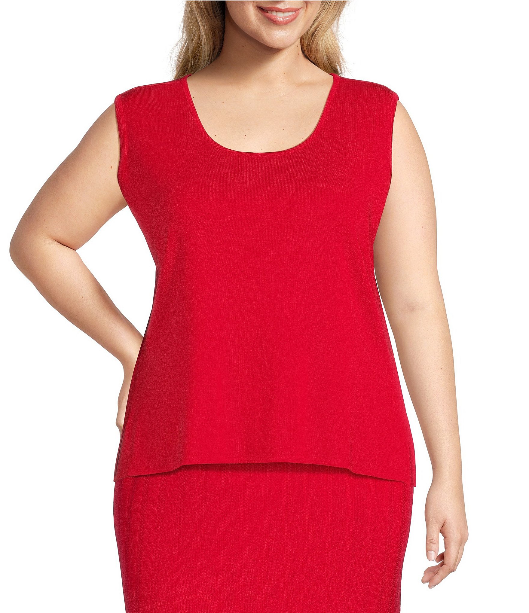 Ming Wang Plus Size Knit Scoop Neck Sleeveless Side Slits Tank Top