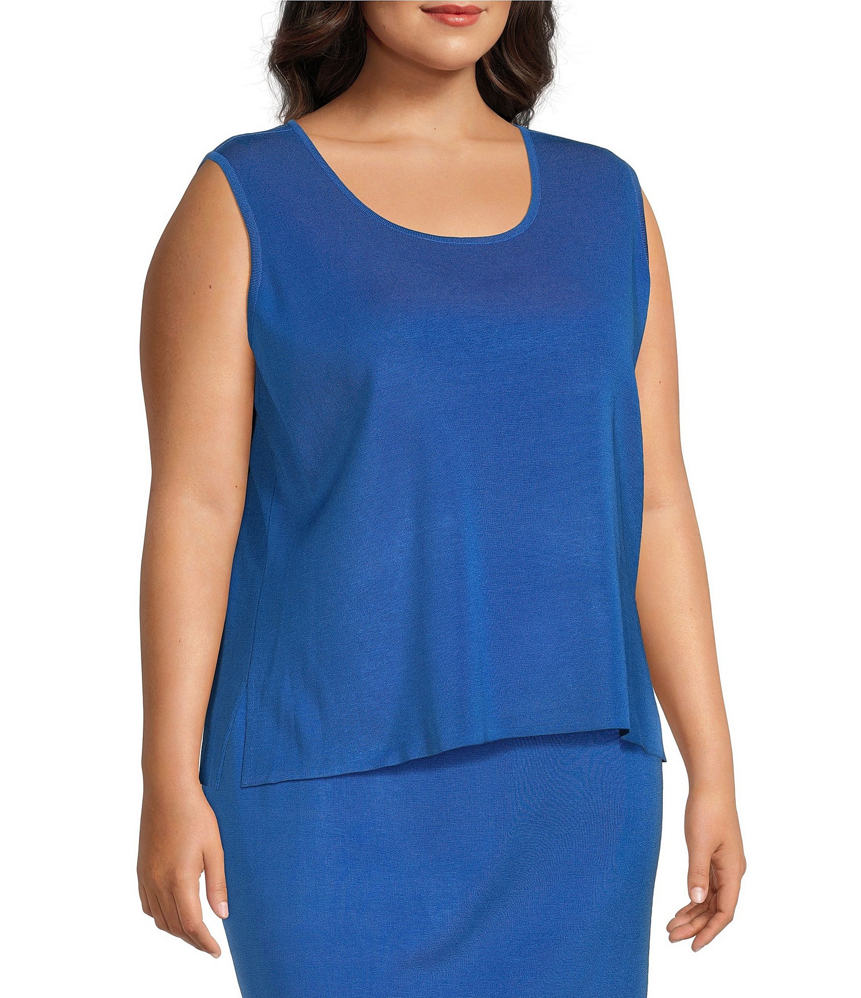 Ming Wang Plus Size Scoop Neck Sleeveless Side Slit Knit Tank Top