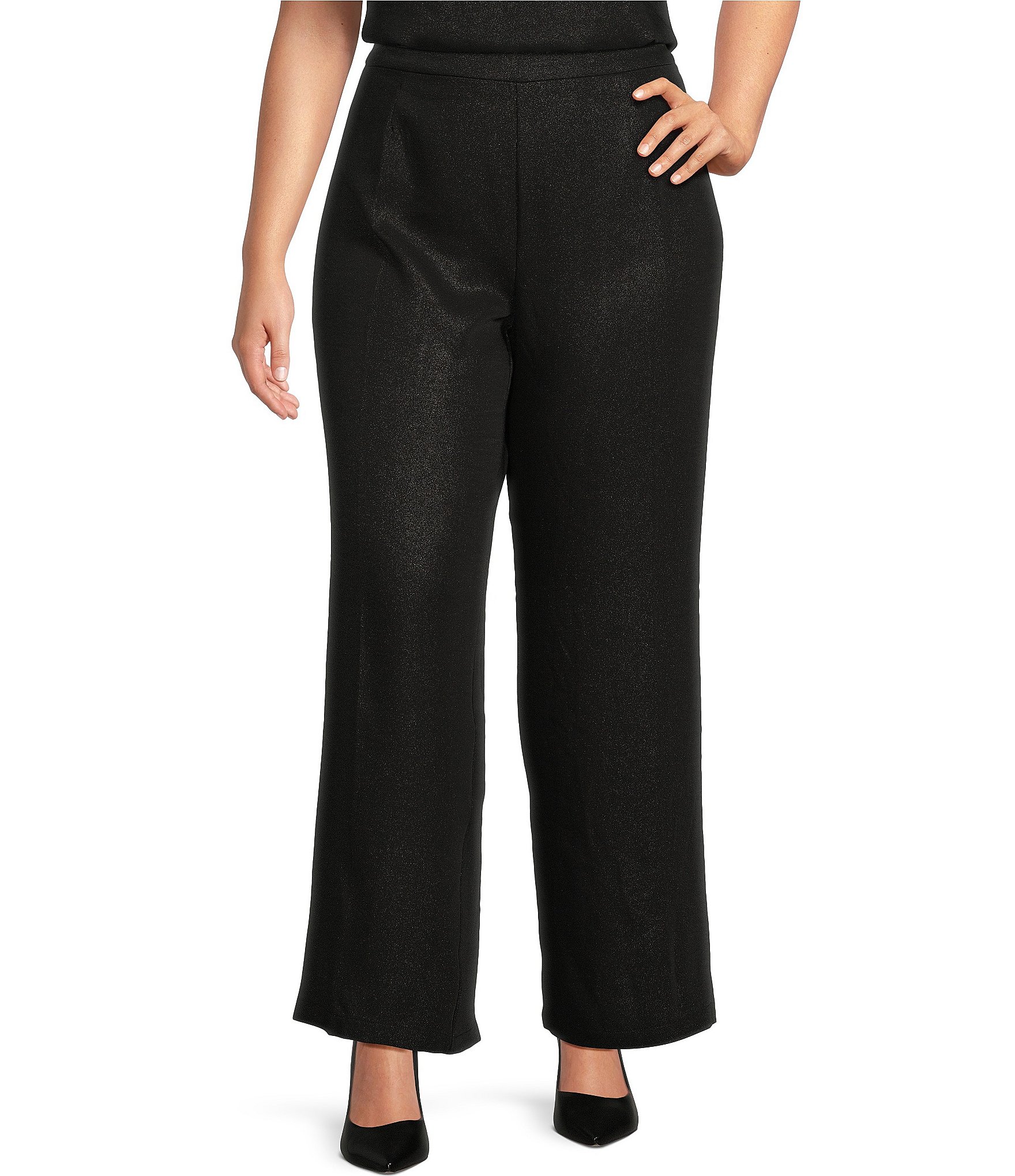 Ming Wang Plus Size Shimmer Woven Straight-Leg Side Zip Pants | Dillard's