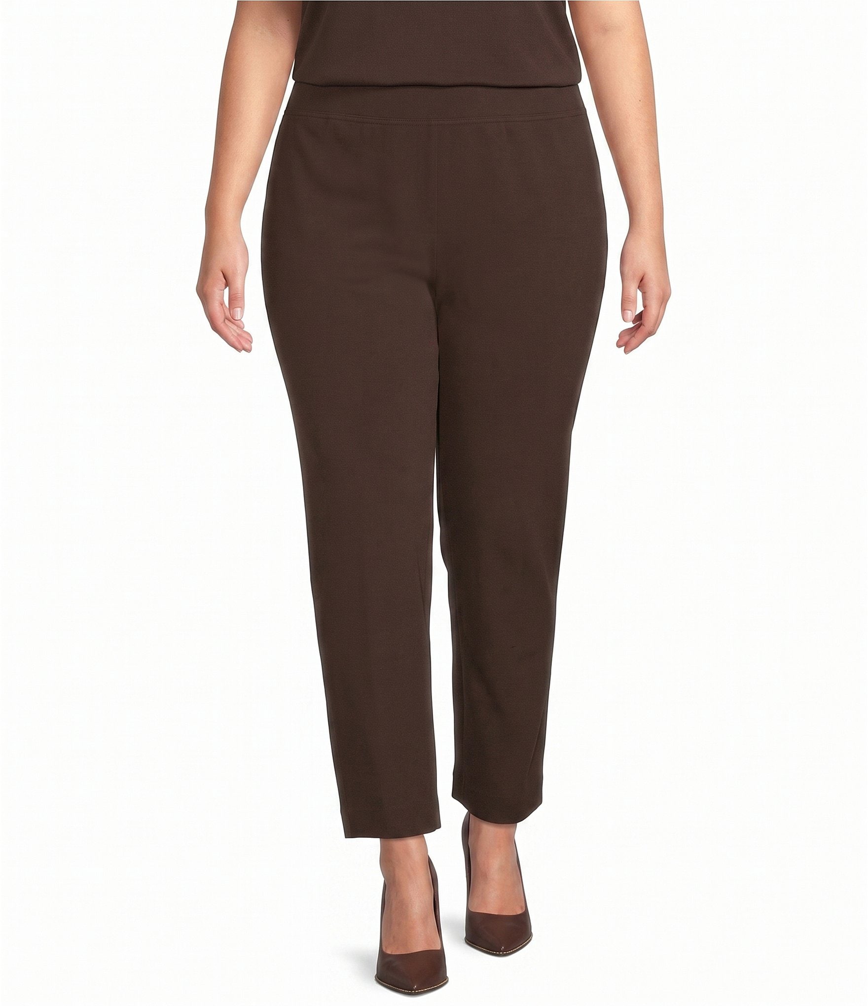 Ming Wang Plus Size Stretch Crepe Flat Front Straight Leg Ankle Coordinating Pants