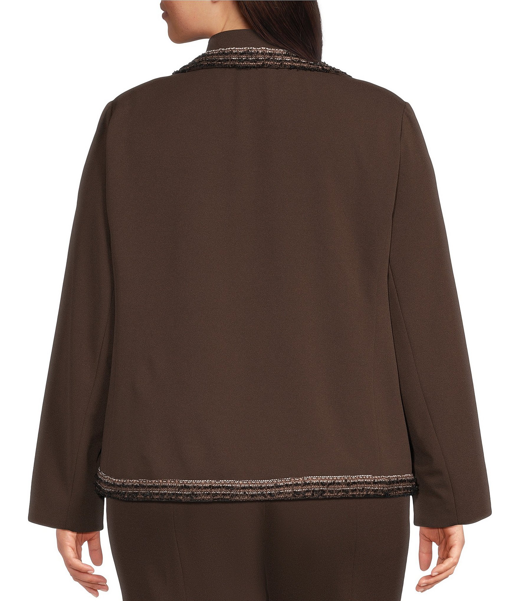 Ming Wang Plus Size Stretch Deco Crepe Knit Notch Lapel Long Sleeve Jacket