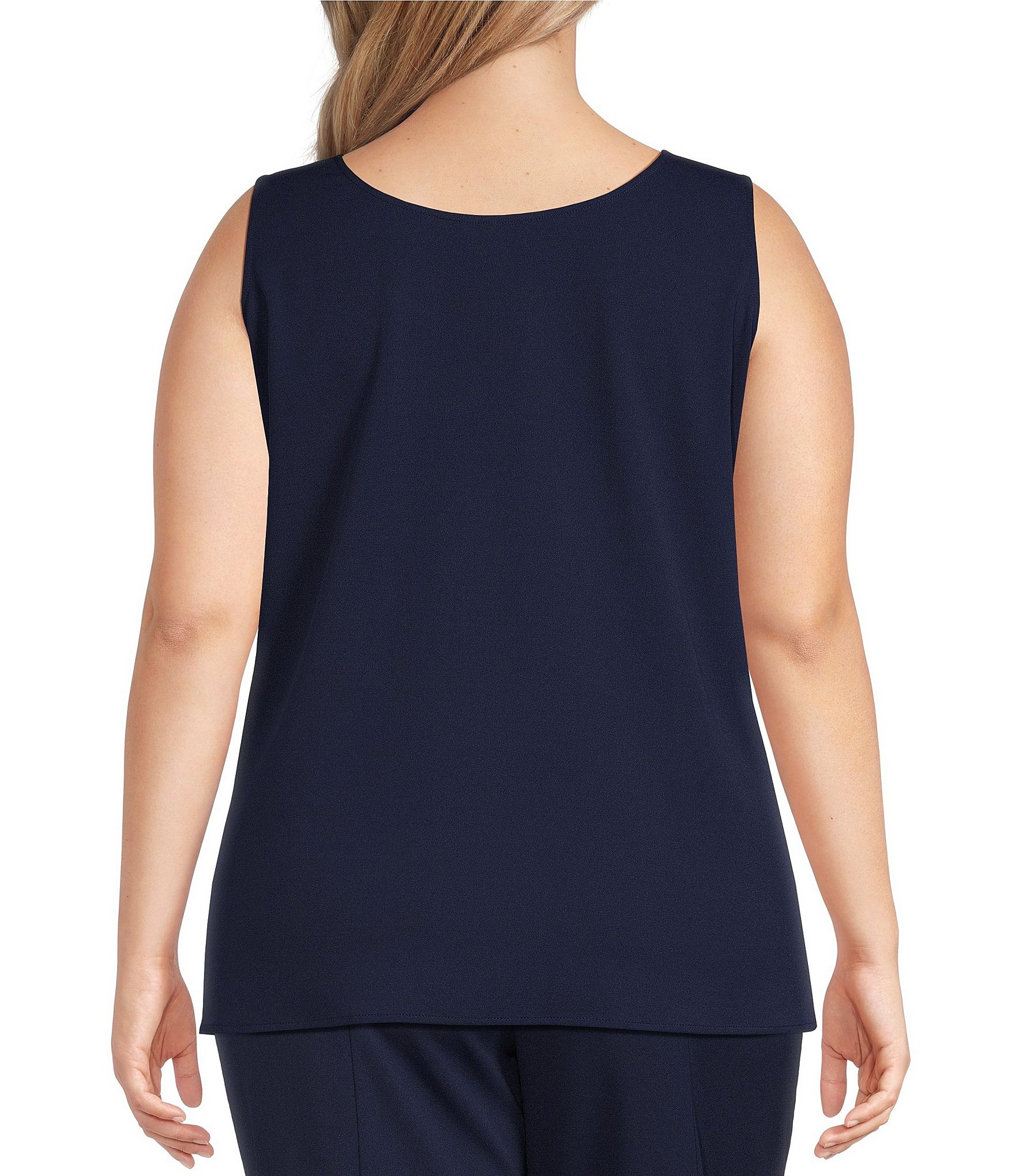 Ming Wang Plus Size Stretch Deco Crepe Scoop Neck Sleeveless Top