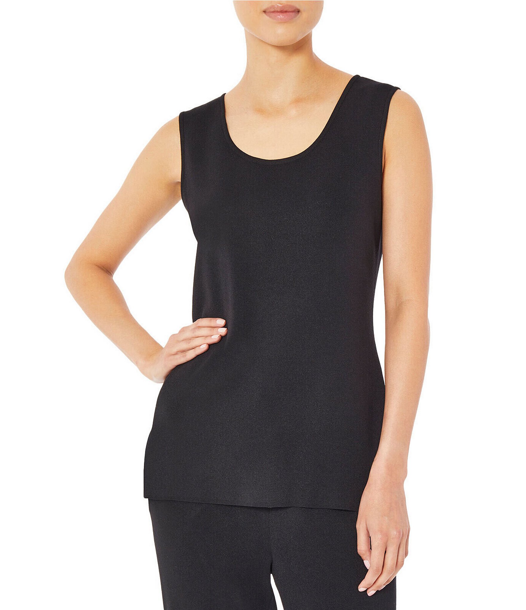 Ming Wang Scoop Neck Side Slit Long Sleeveless Tank Top | Dillard's