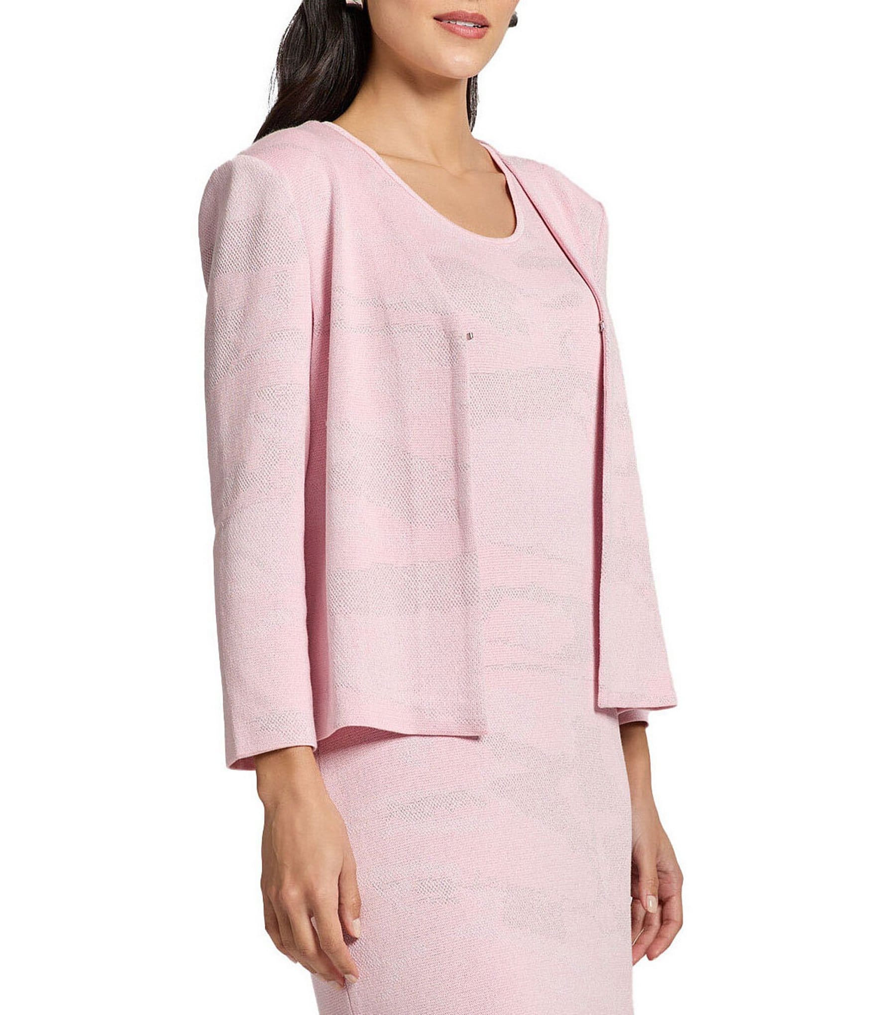 Ming Wang Soft Knit Abstract Shimmer Bracelet Sleeve Jacket