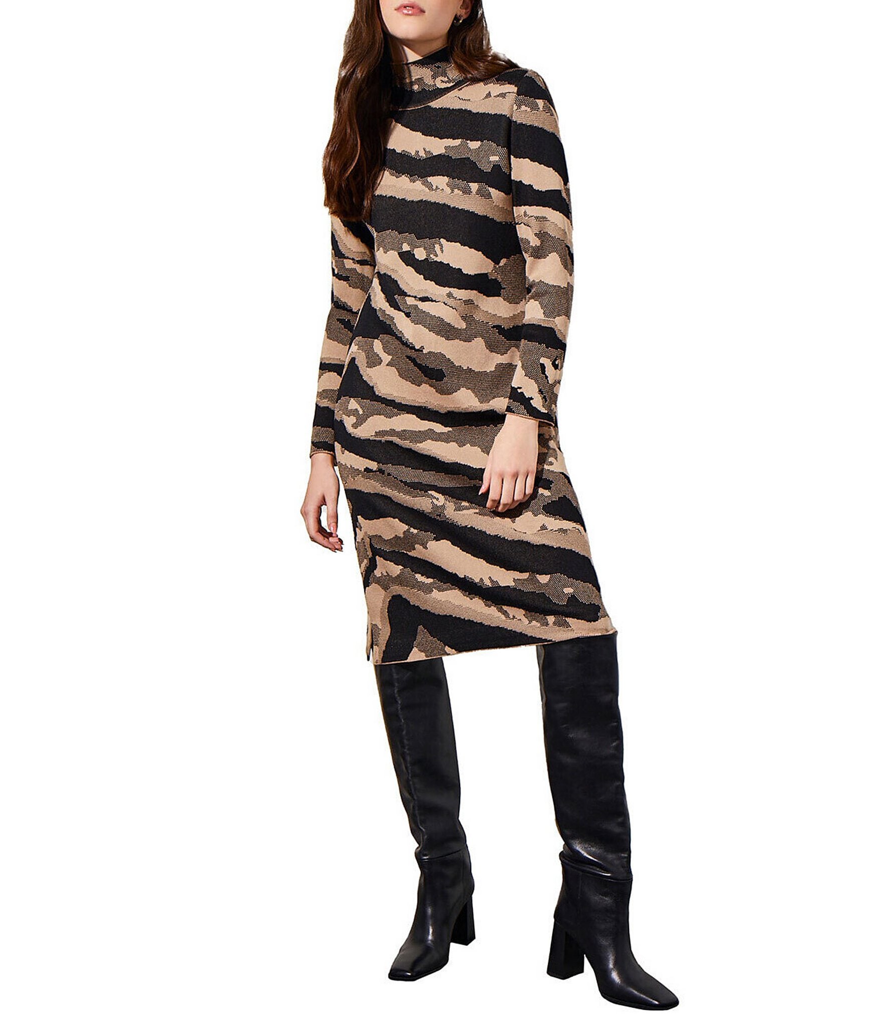 Animal print turtleneck clearance dress