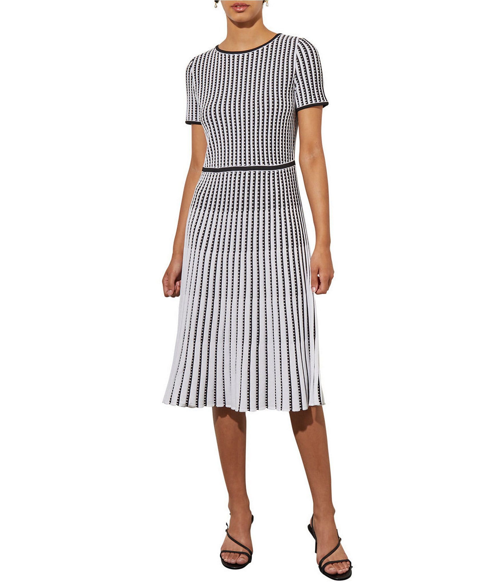 Reba Embroidered Lace Stripe Square Neck Dress