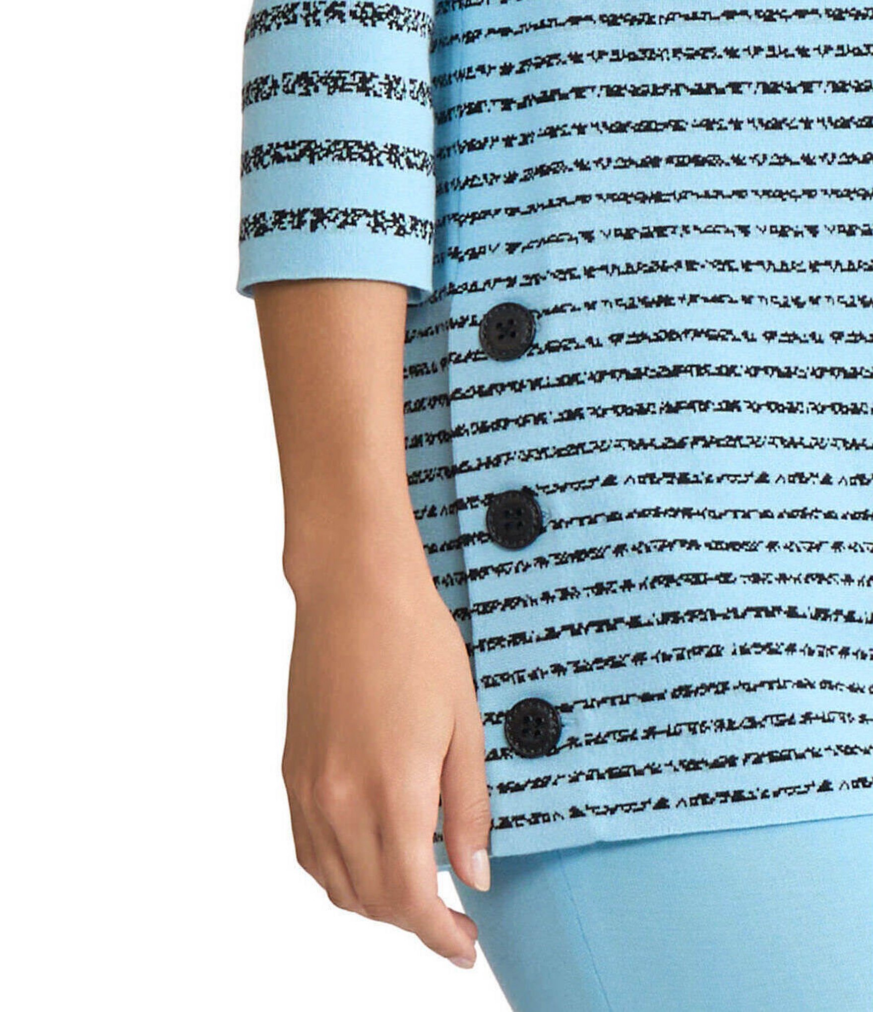 Ming Wang Soft Stripe Knit Square Neck 3/4 Sleeve Side Button Tunic