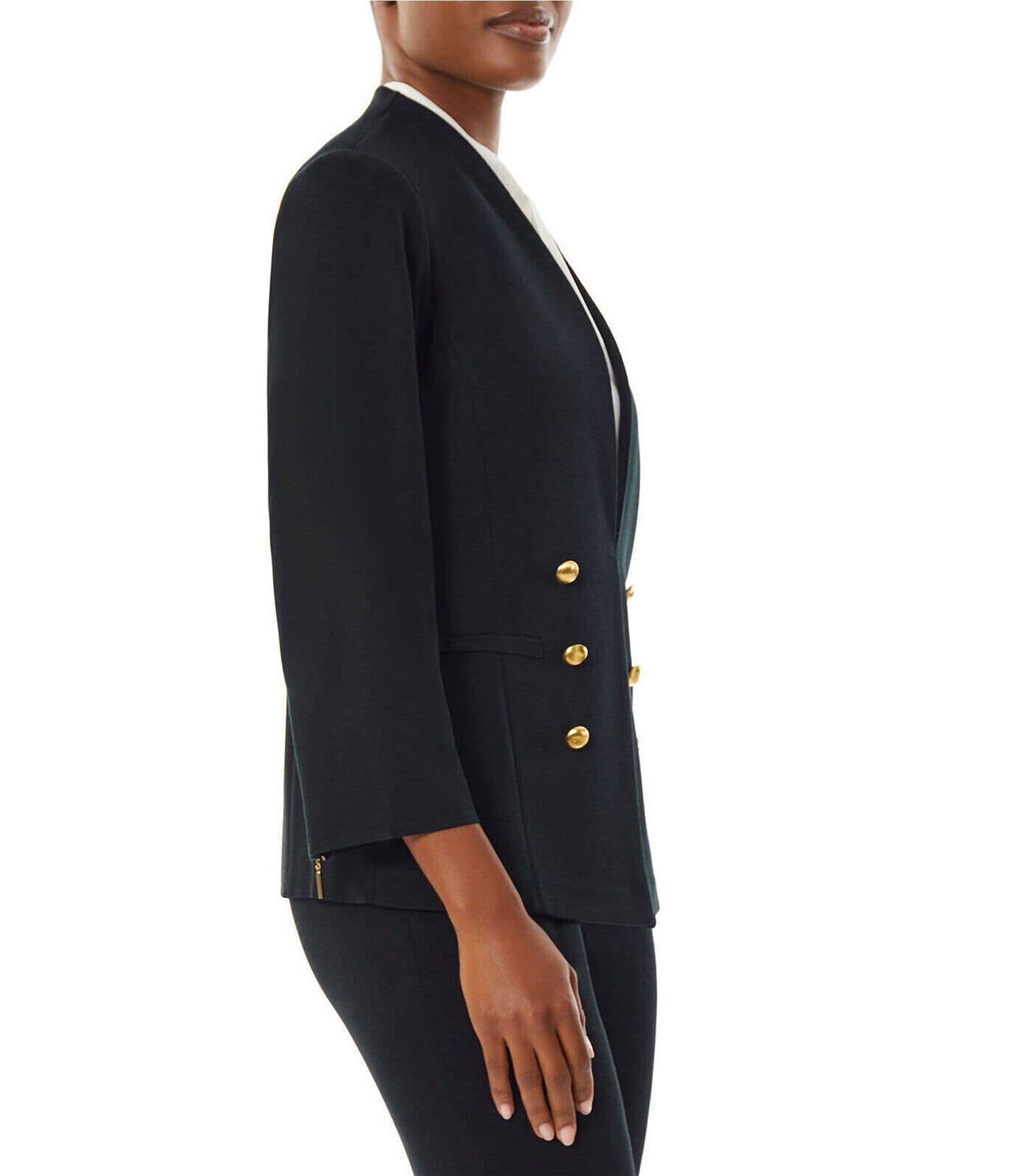 Ming Wang Stand Collar 3/4 Sleeve Button Trim Knit Coordinating Jacket