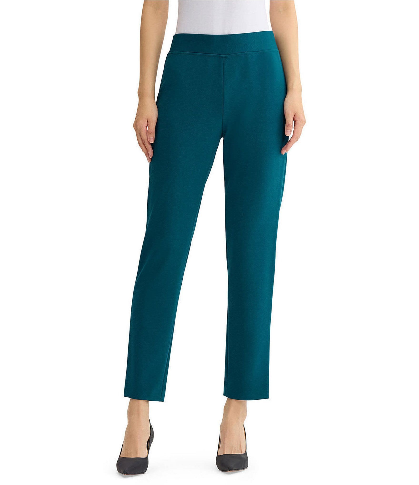 Ming Wang Stretch Crepe Flat Front Straight Leg Ankle Pants