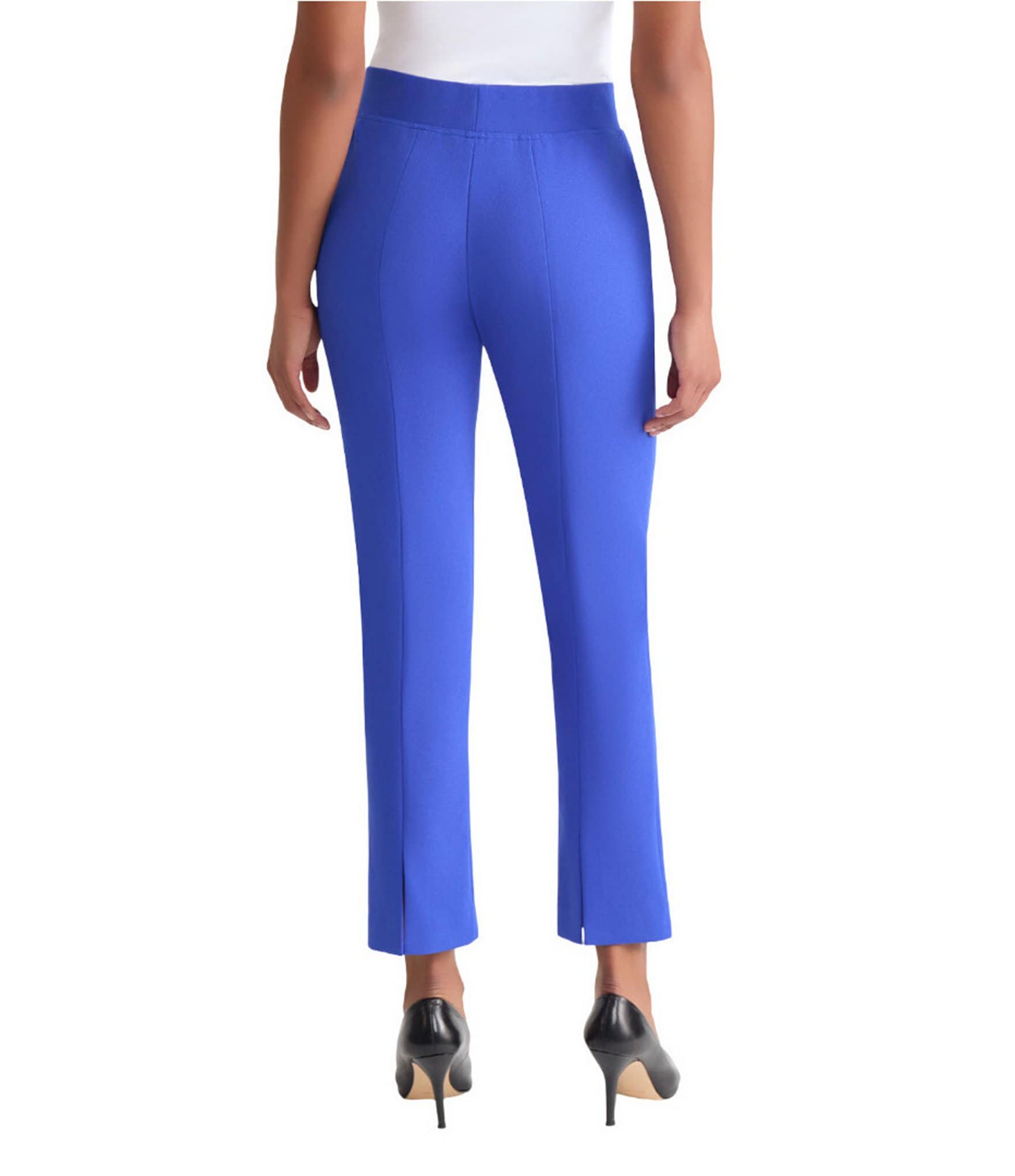 Ming Wang Stretch Crepe Flat Front Straight-Leg Ankle Pants